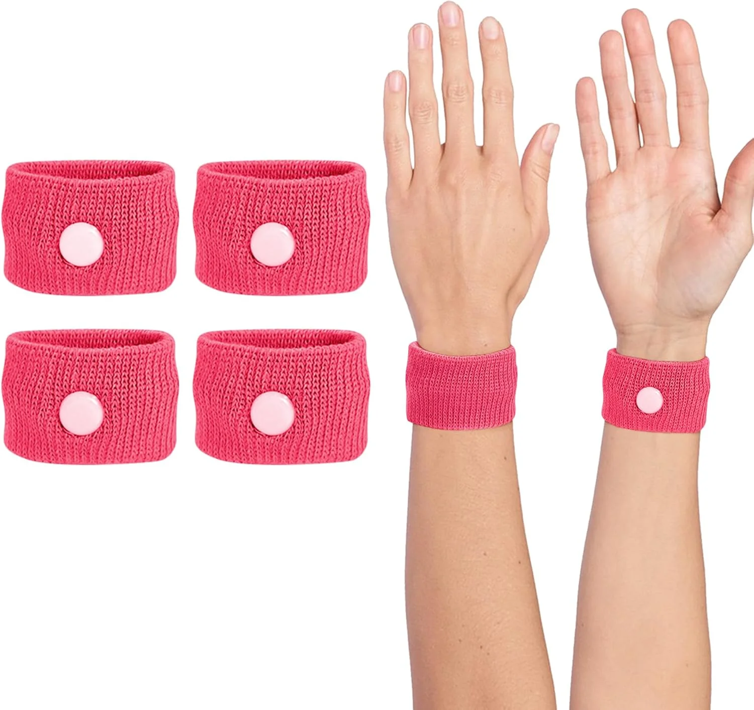 مچ بند ضد تهوع، مچ بند طب فشاری ضد تهوع برای تسکین تهوع، سرگیجه و استفراغ ناشی از ماشین، دریا، قایق، مسافرت هوایی، بیماری مسافرتی برای بزرگسالان و کودکان (قرمز گل رز، بزرگ، 2 جفت)