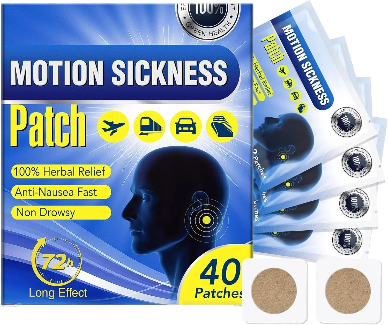 برچسب ضد تهوع برای مسافرت، بدون عوارض جانبی برای ماشین، قایق، کشتی، هواپیما و سایر وسایل حمل و نقل - برای بزرگسالان و کودکان (40 عدد)