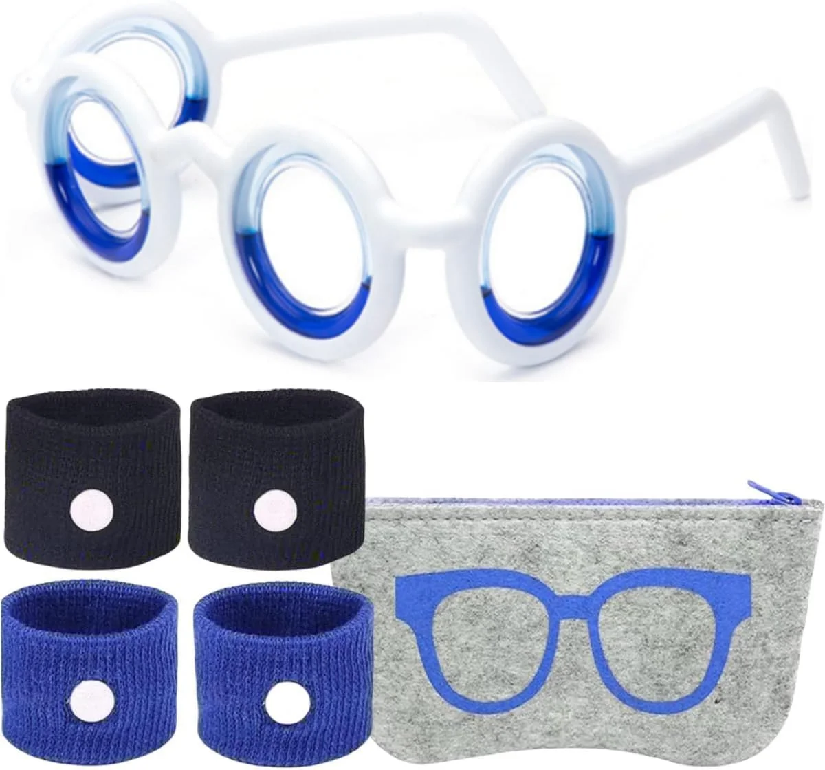 عینک ضد تهوع، 6 عدد عینک ضد بیماری مسافرتی برای بزرگسالان و کودکان - بدون لنز، تسکین حالت تهوع ناشی از ماشین، هوا و دریا، کمک به سرگیجه همراه با جعبه و کیف قابل حمل