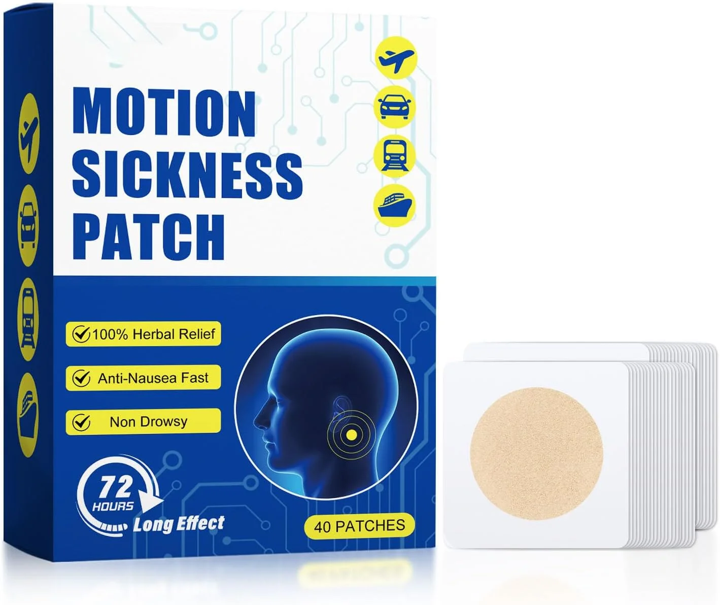 برچسب ضد تهوع برای مسافرت، تسکین دهنده حالت تهوع، استفراغ، سرگیجه و بیماری حرکتی - ایده آل برای ماشین، قطار، کشتی، هواپیما و موارد دیگر - 40 عدد فرمول گیاهی طبیعی