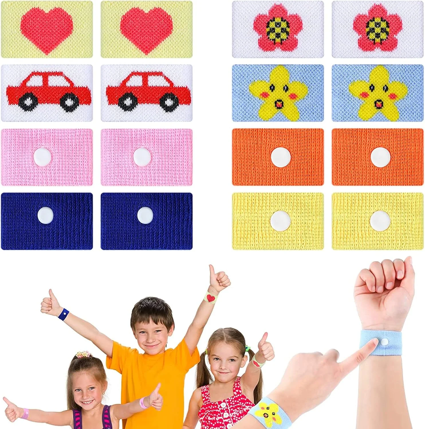 مچ بند ضد تهوع برای کودکان، دستبند ضد تهوع ماشین با رنگ های متنوع، مچ بند تسکین دهنده تهوع برای کودکان، مناسب سفر هوایی و دریایی، مچ بند طب فشاری برای تهوع یا تهوع صبحگاهی
