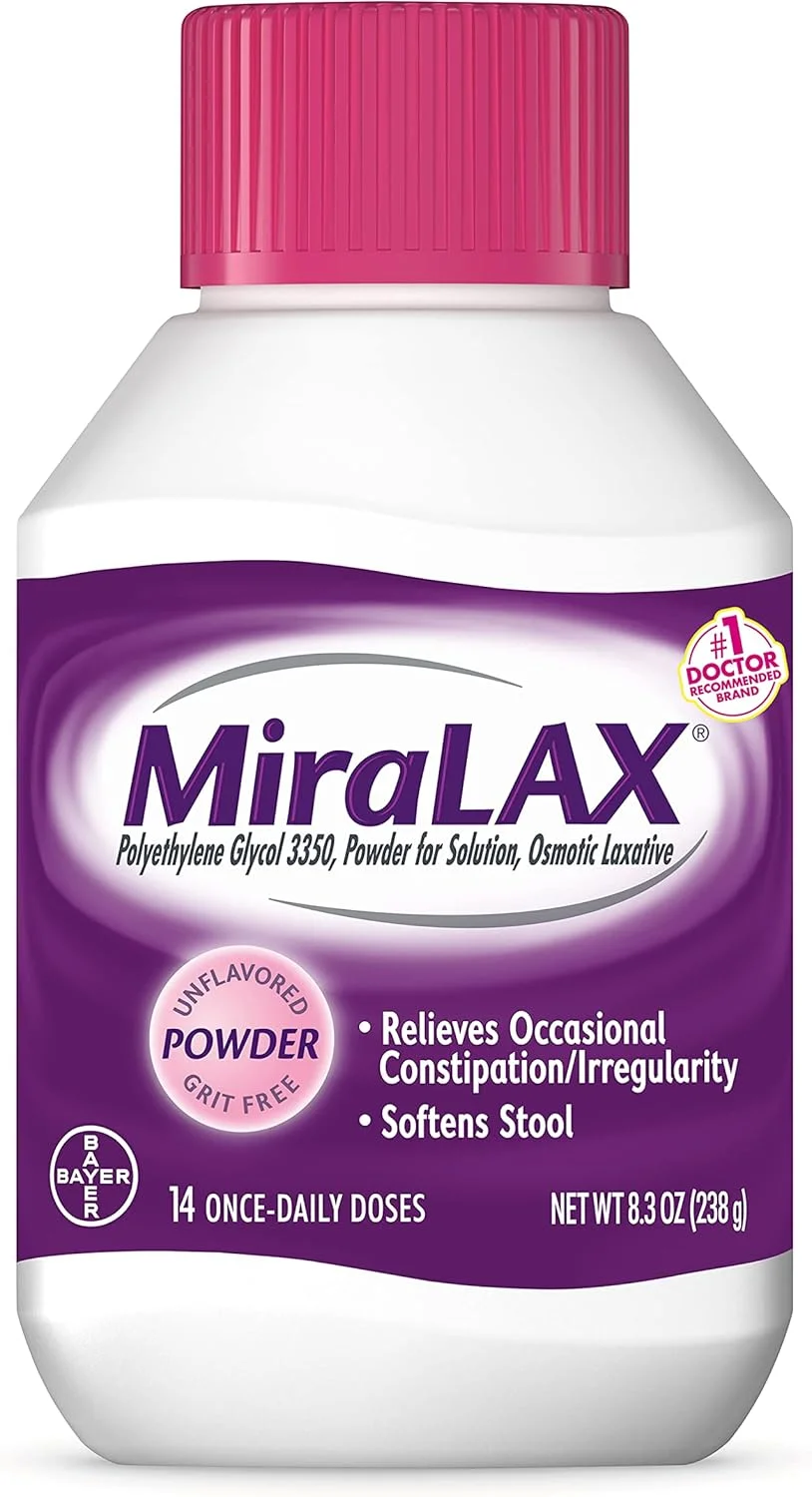 پودر ملین برای رفع یبوست ملایم MiraLAX، نرم کننده مدفوع با PEG 3350، به طور طبیعی با آب در بدن شما کار می کند، بدون عوارض جانبی نامطلوب، ملین اسمزی، توصیه شده توسط پزشکان، 14 دوز