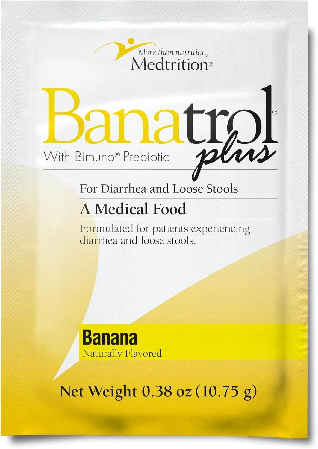 داروی ضد اسهال سریع و طبیعی Medtrition برای کودکان و بزرگسالان | Banatrol Plus | پولک موز و پری بیوتیک | 21 دوز
