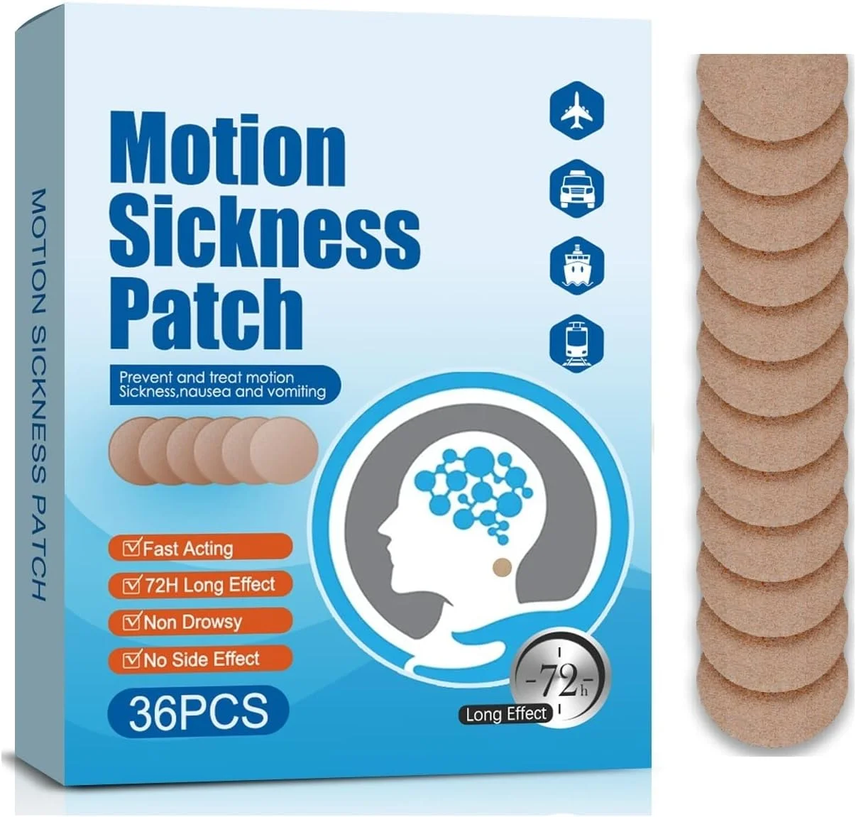برچسب ضد تهوع و مچ بند ضد تهوع برای تسکین حالت تهوع و سرگیجه در بزرگسالان و کودکان ناشی از مسافرت با ماشین، کشتی، هواپیما و سایر وسایل حمل و نقل