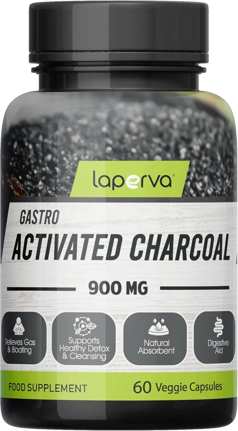 لاپروا گاسترو زغال فعال (900 میلی گرم) - 60 کپسول گیاهی - وگان - کمک کننده گوارش - سم زدایی و پاکسازی سالم - بدون سویا، بدون گلوتن و بدون لاکتوز