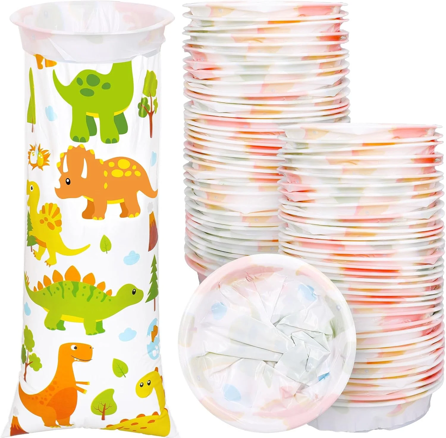 ۵۰ عدد کیسه استفراغ کودک یکبار مصرف با طرح دایناسور، ضد نشت، خود بسته شو، قابل حمل برای ماشین، هواپیما، دریا، تهوع و مسافرت