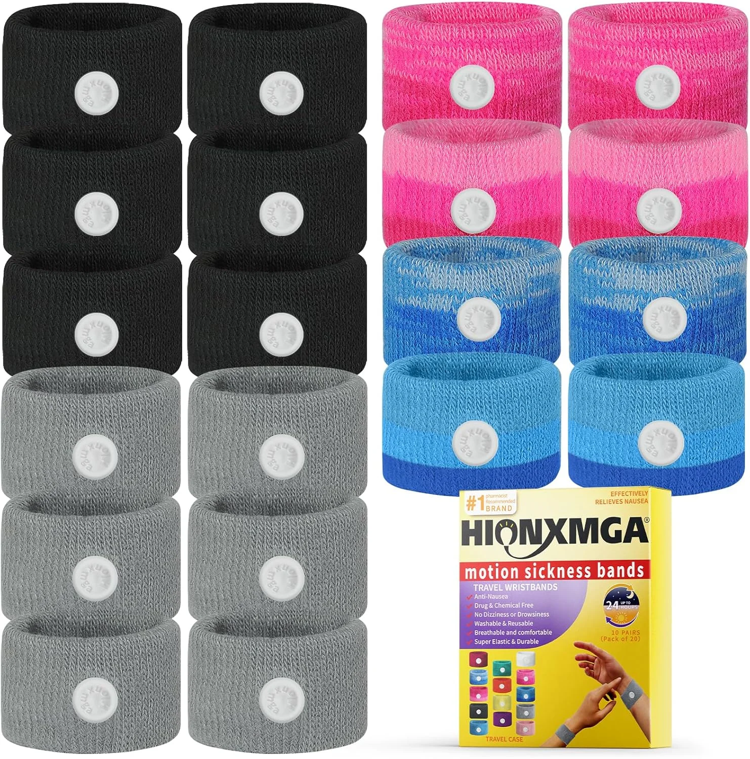 ۱۰ جفت مچ بند ضد تهوع – مچ بند طب فشاری طبیعی ضد تهوع برای رفع تهوع صبحگاهی و ناشی از حرکت – ایده آل برای مسافرت با ماشین، کشتی و هواپیما – برای بزرگسالان و کودکان