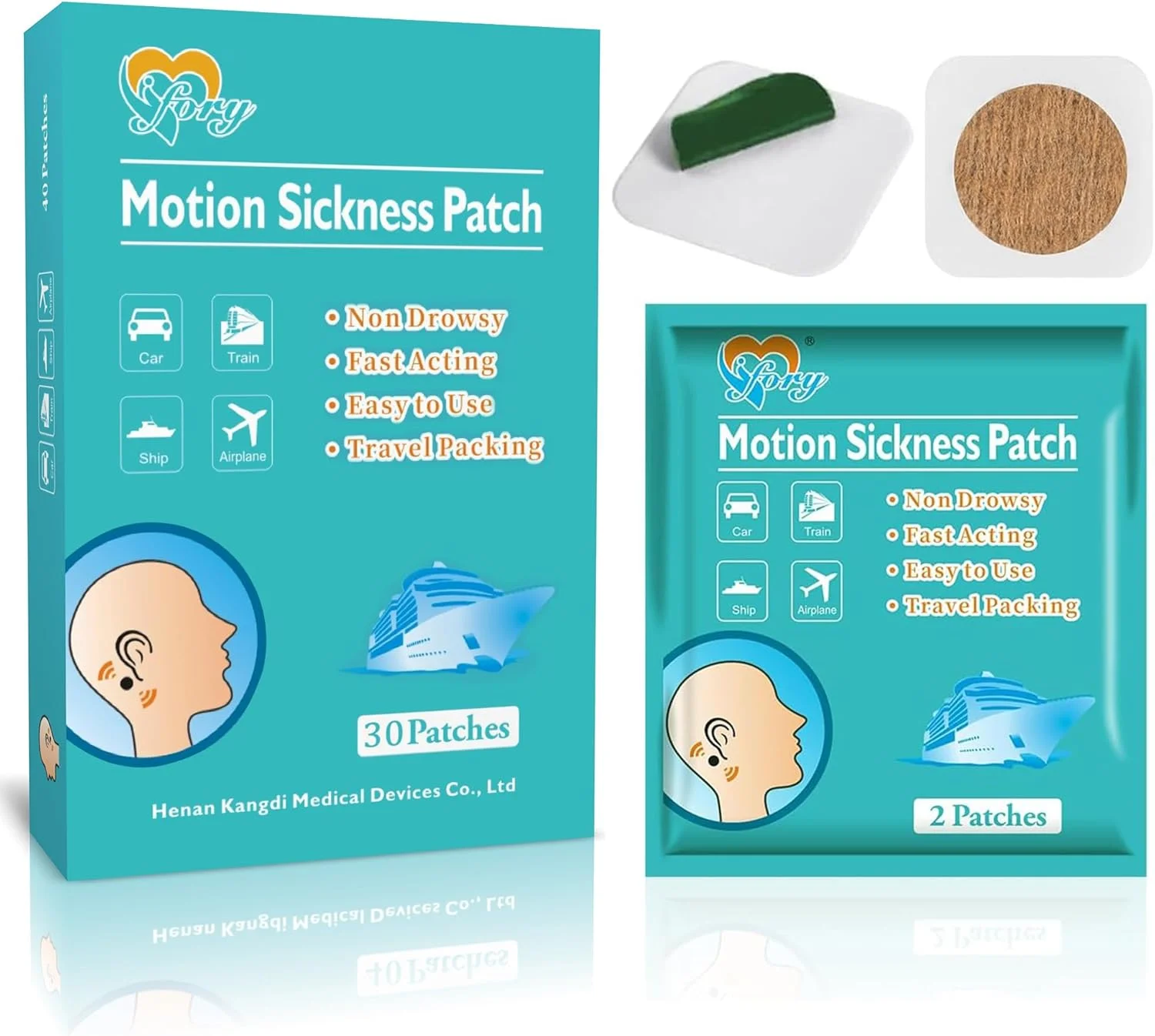برچسب ضد تهوع و بیماری حرکتی 30 عددی بدون ایجاد خواب آلودگی - مناسب برای سفر دریایی، خودرو، هواپیما و سایر مسافرت ها - ضد آب و قابل پنهان شدن پشت گوش - اثرگذاری تا 72 ساعت
