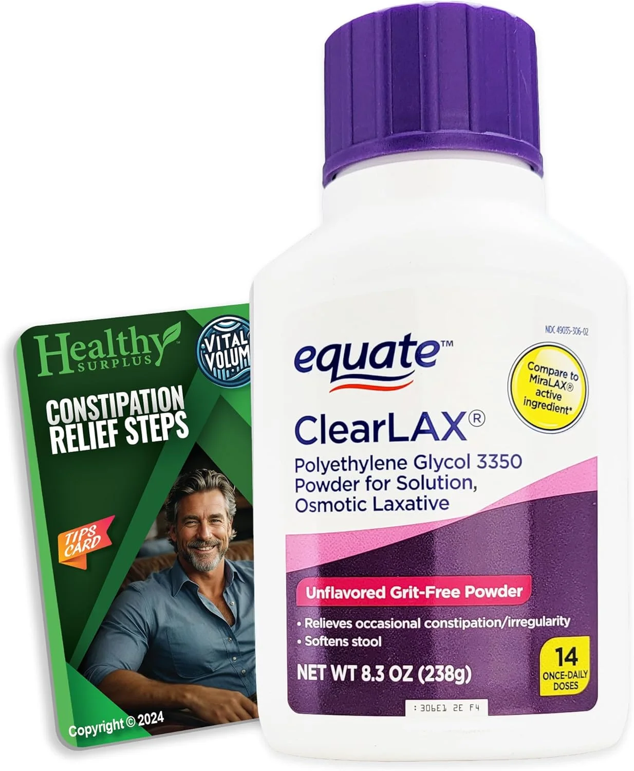 پودر بدون طعم ClearLAX با وزن 236 گرم به همراه کارت راهنمای Vital Volumes