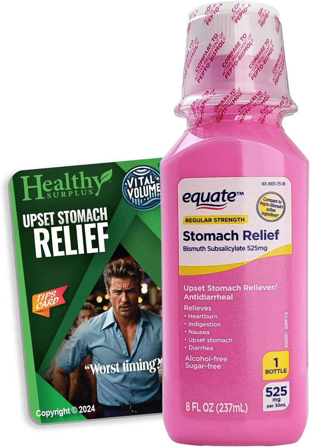 مایع بیسموت ساب سالیسیلات 525 میلی گرمی برای ناراحتی معده، 237 میلی لیتر - 1 عدد به همراه کارت راهنمای نکات مربوط به ناراحتی معده