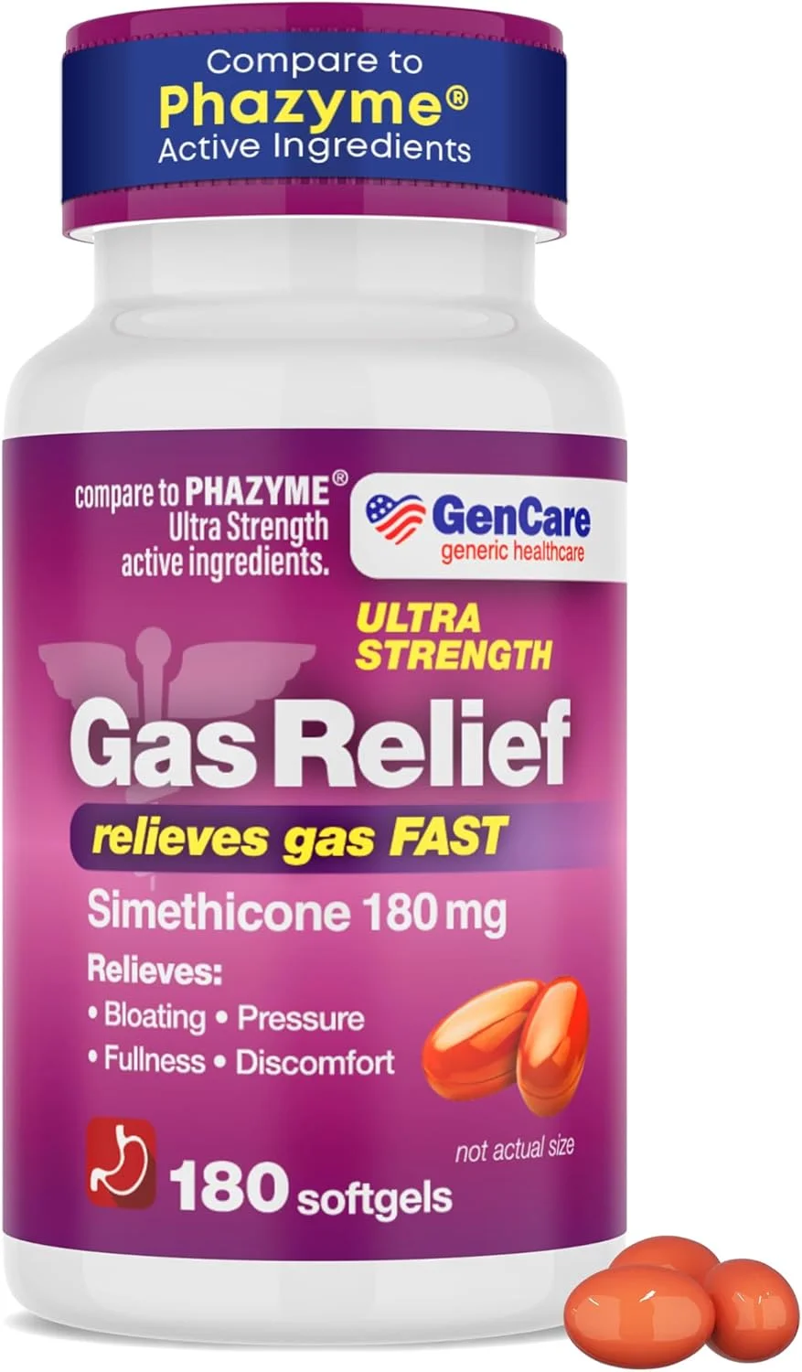 ژن‌کر - سایمتیکون با قدرت فوق‌العاده برای رفع نفخ ۱۸۰ میلی‌گرم (۱۸۰ سافت‌ژل) | ضد نفخ، کمک به رفع باد شکم، ناراحتی معده و قرص‌های تسکین‌دهنده فشار گاز | تسکین سریع گاز | ژنریک فازیم