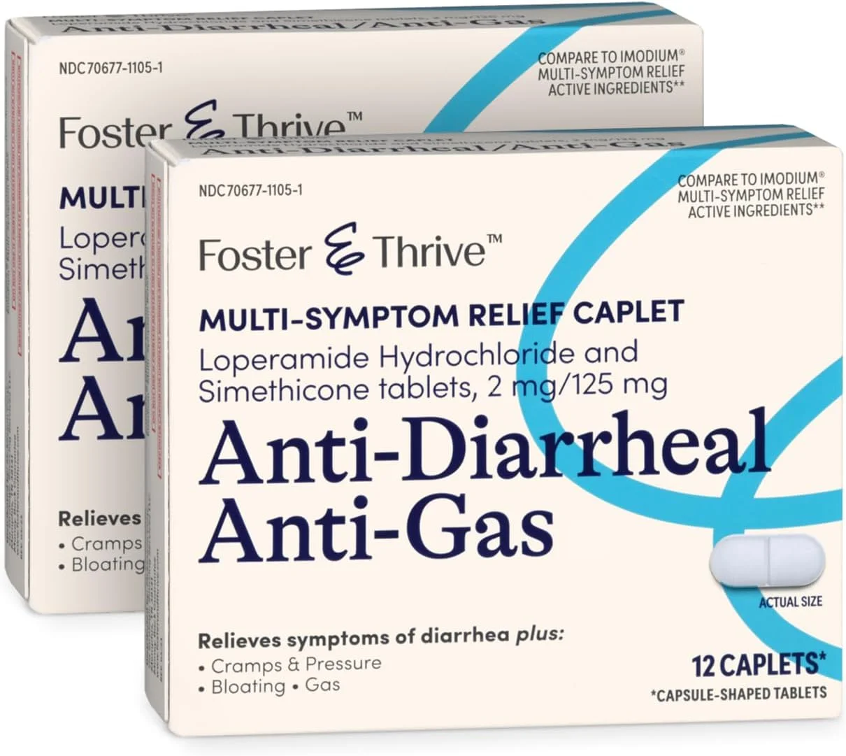 کپسول های ضد اسهال و ضد نفخ Foster & Thrive، تسکین دهنده چند علامتی، 24 عدد، حاوی لوپرامید هیدروکلراید و سایمتیکون، درمان اسهال، نفخ، باد شکم، گرفتگی عضلات و فشار، 12 عدد (بسته 2 عددی)