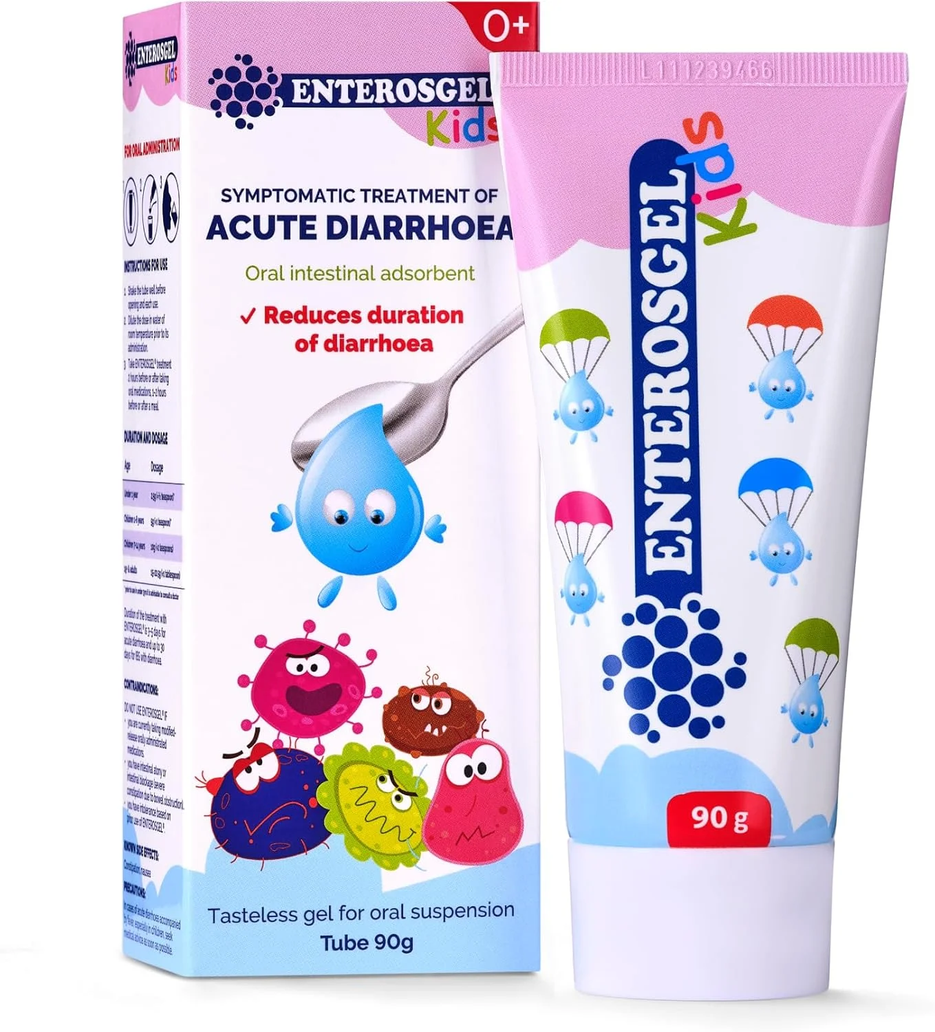 انتروسژل، تسکین دهنده اسهال کودکان - درمان التهاب معده و روده، تسکین دهنده مشکلات گوارشی، درمان مشکلات معده کودکان، کمک های اولیه اسهال مسافرتی، تسکین درد معده - برای نوزادان و کودکان، 90 گرم