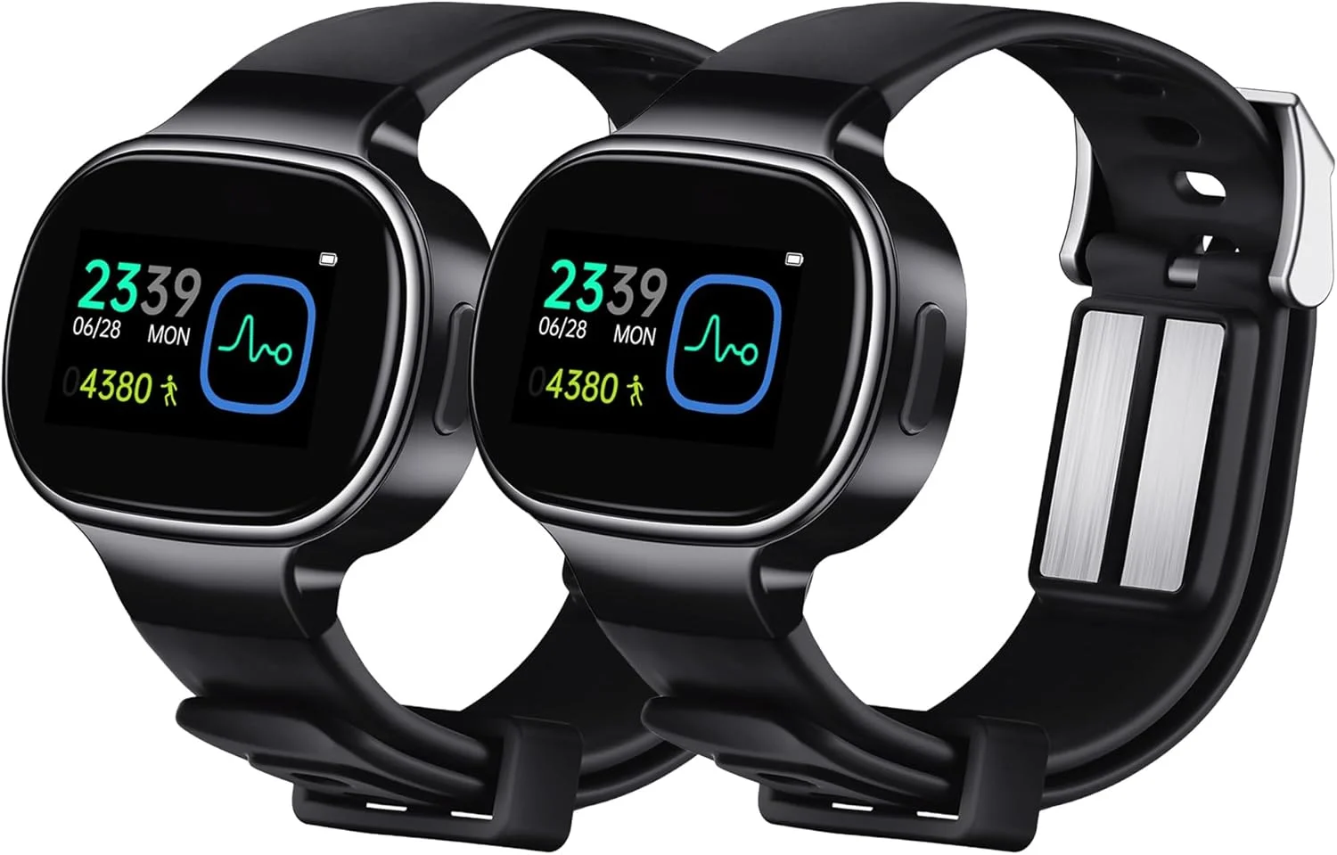 ساعت مچی هوشمند ضد تهوع EmeTerm دارای تاییدیه FDA، صفحه لمسی، ضد آب IP67، تسکین دهنده بیماری صبحگاهی و حرکت، قابل شارژ، عملکرد سریع و بدون دارو (2 عدد مشکی با ژل اضافی)