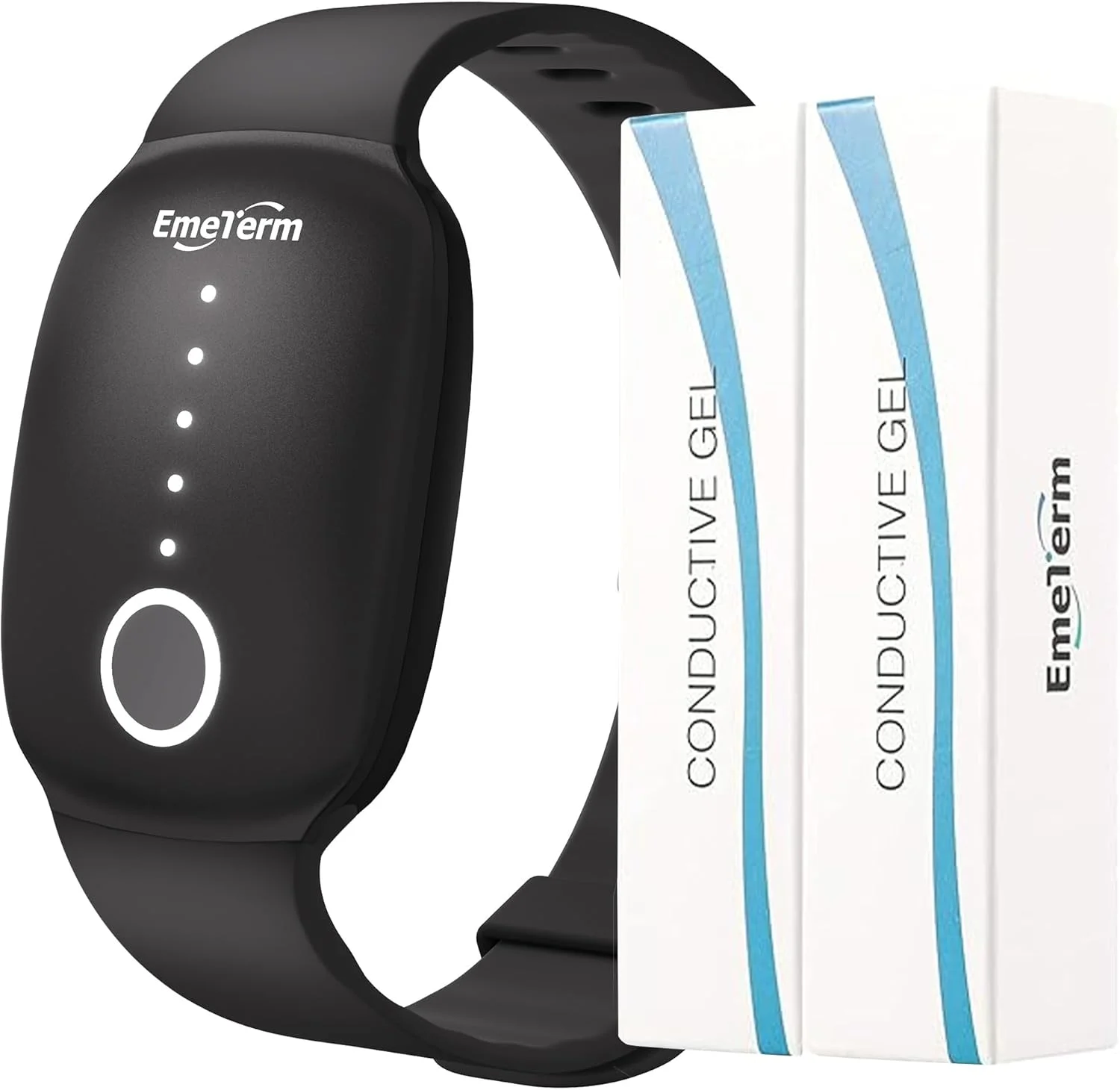 مچ بند ضد تهوع EmeTerm، تسکین دهنده حالت تهوع ناشی از حرکت و بارداری، قابل شارژ، بدون دارو و عوارض جانبی - همراه با 2 بسته ژل رسانا اضافی (مشکی جت - 2 بسته ژل رسانا اضافی)