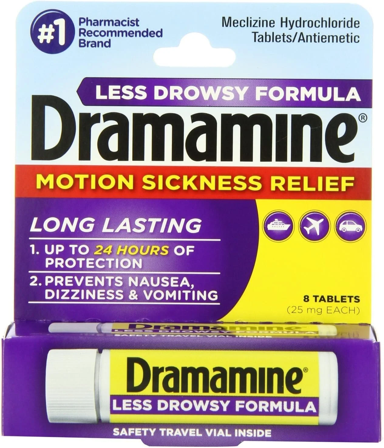 قرص ضد تهوع دراماماین، مناسب برای کل روز، بسته 8 عددی