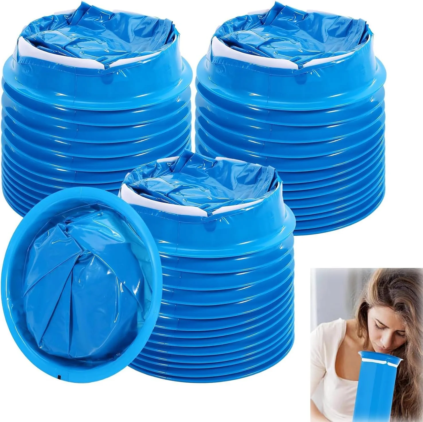 کیسه استفراغ یکبار مصرف FENDOUNIU، بسته 10 عددی، کیسه تهوع، کیسه بیماری خودرو، کیسه حالت تهوع برای مسافرت، بیماری حرکتی برای کودکان، زنان باردار (آبی، 1000 میلی لیتر)