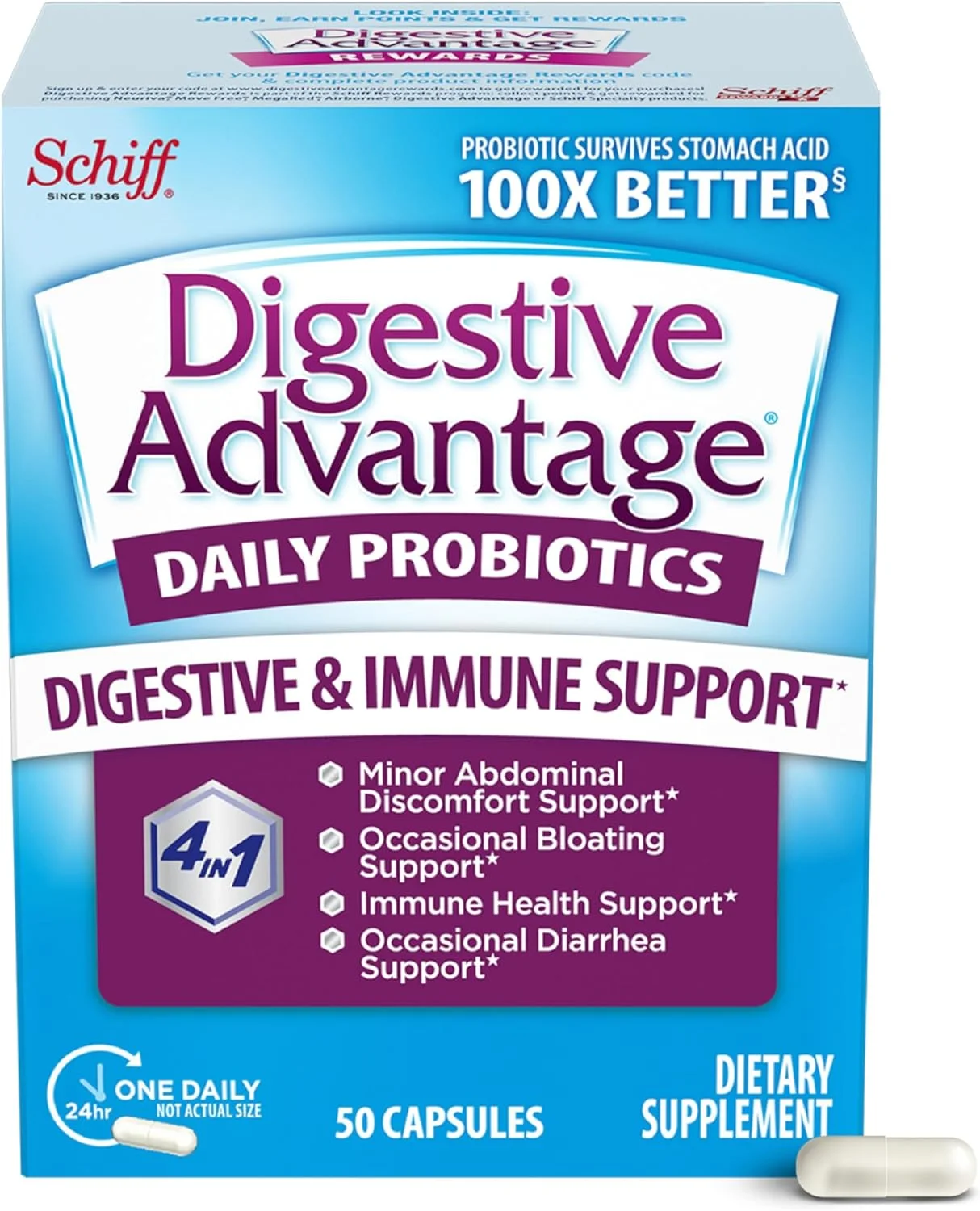 پروبیوتیک Digestive Advantage برای سلامت دستگاه گوارش، پروبیوتیک روزانه برای زنان و مردان، پشتیبانی از نفخ گاه به گاه، ناراحتی جزئی شکمی و سلامت روده، 50 عدد کپسول