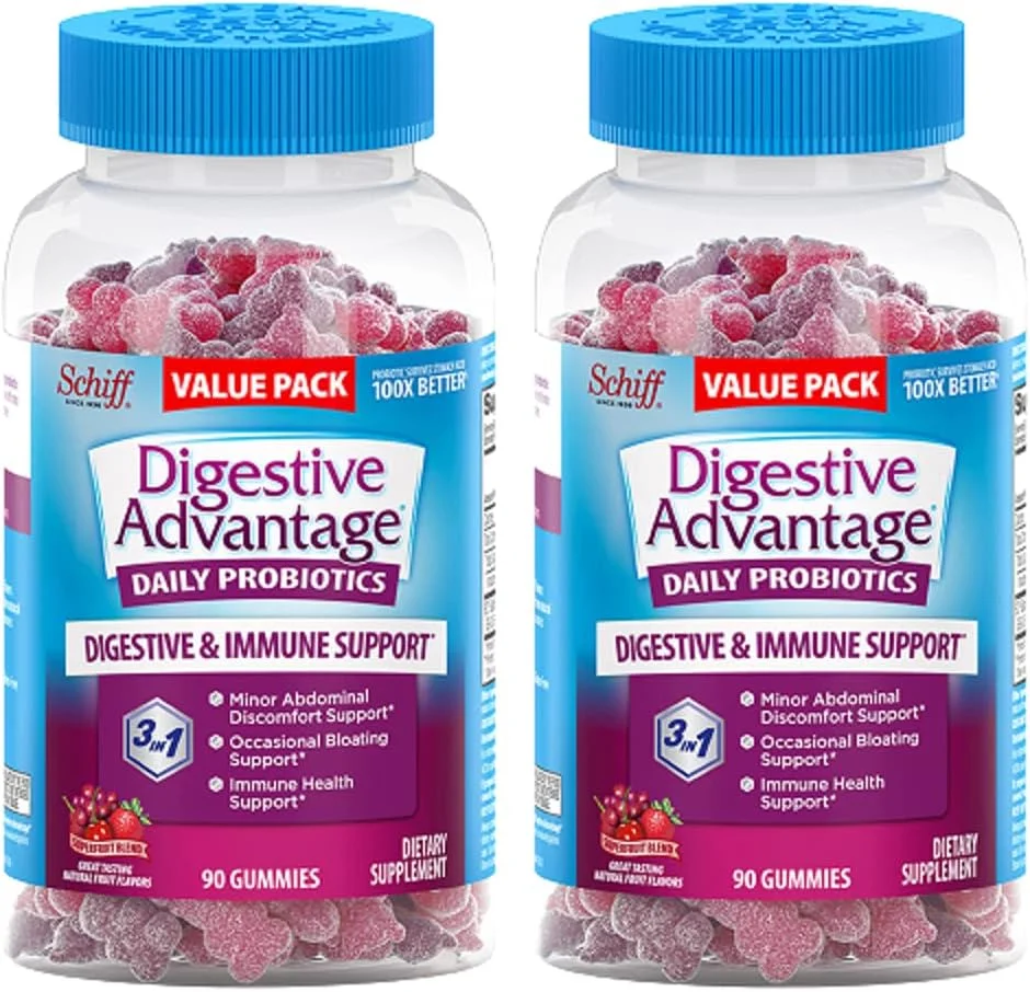 پاستیل پروبیوتیک Digestive Advantage برای سلامت دستگاه گوارش، پروبیوتیک روزانه برای زنان و مردان، پشتیبانی از نفخ گاه به گاه، ناراحتی جزئی شکم و سلامت روده، 2 بطری 90 عددی سوپرفروت