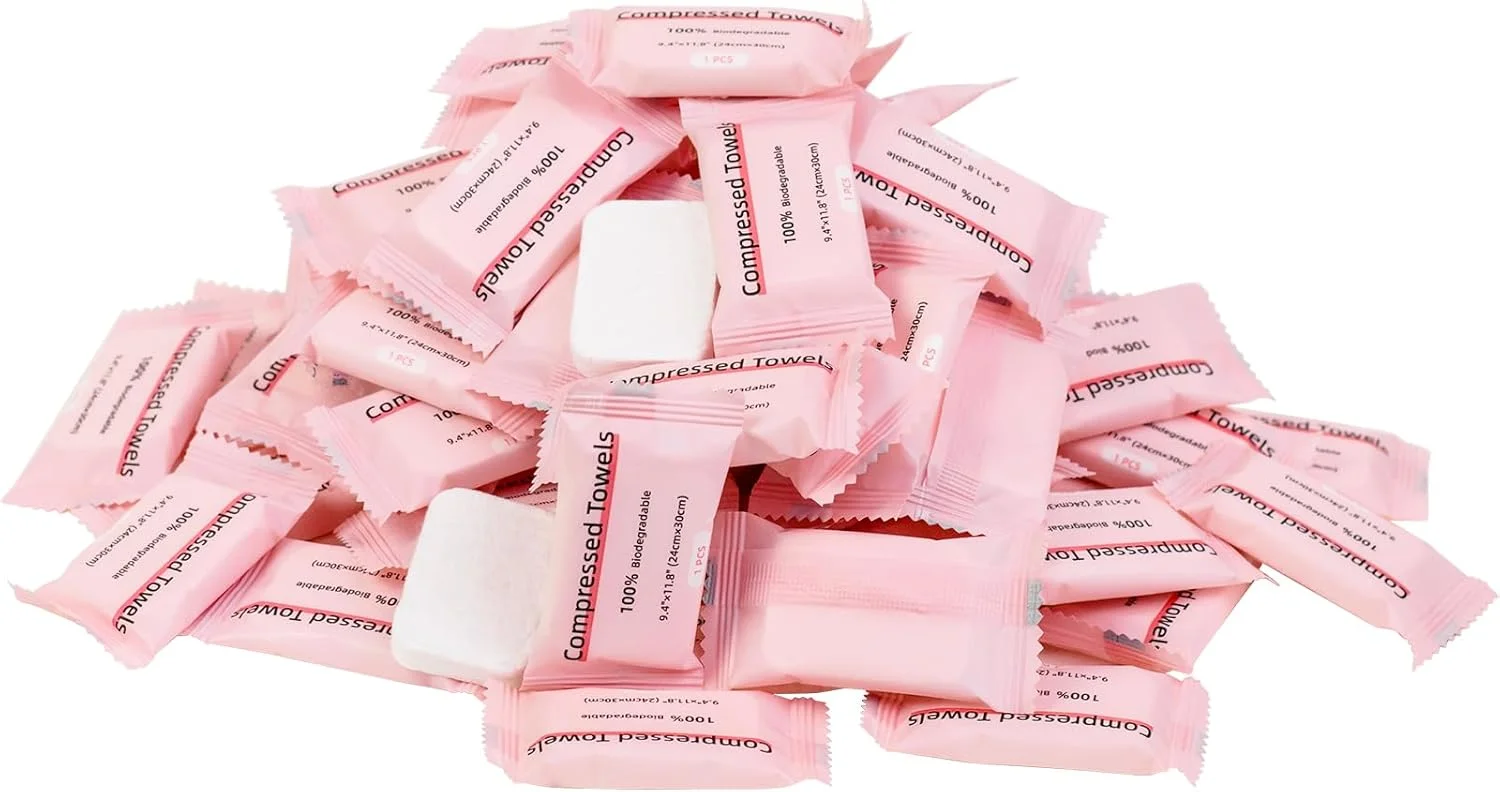 دستمال‌های فشرده برای مسافرت، بسته 70 عددی دستمال سکه‌ای، دستمال صورت یکبار مصرف بسته‌بندی جداگانه برای کمپینگ، پیاده‌روی، فضای باز، خانه، زیبایی و استفاده اضطراری