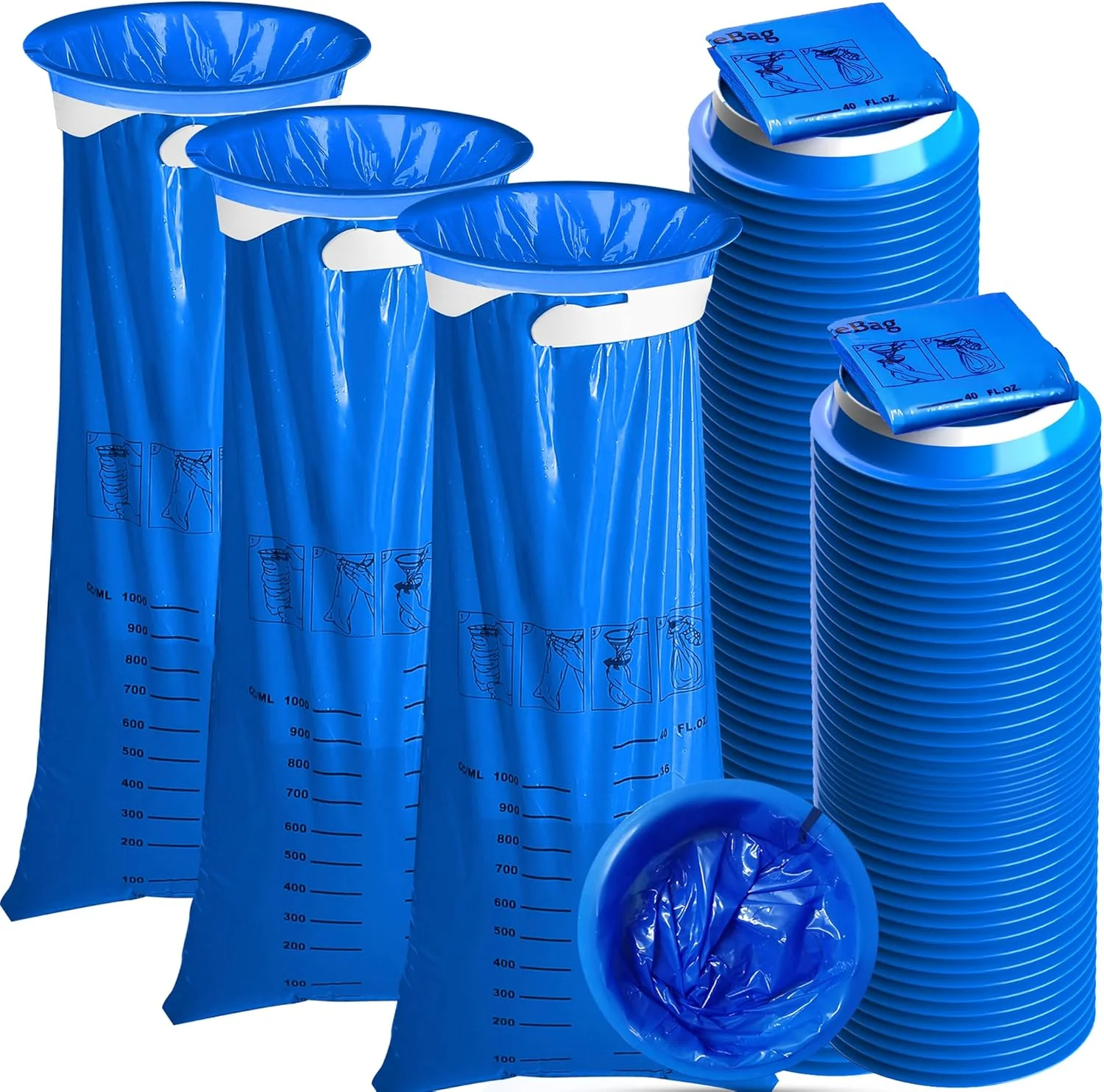 کیسه های استفراغ یکبار مصرف، بسته 100 عددی برای ماشین، بزرگسالان و کودکان - مقاوم در برابر نشت 1000 میلی لیتر، قابل حمل، کیسه های حالت تهوع برای بیماری حرکتی در سفر - درجه پزشکی، ضد بو