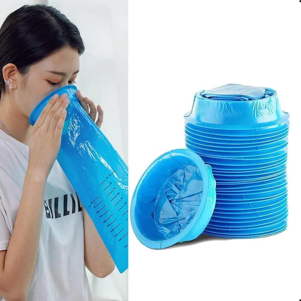 کیسه استفراغ یکبار مصرف 10 عددی 1000 میلی لیتری آبی، کیسه های امسیس با چسب، مناسب برای بیماری صبحگاهی، خانم های باردار، بیماری حرکتی خودرو