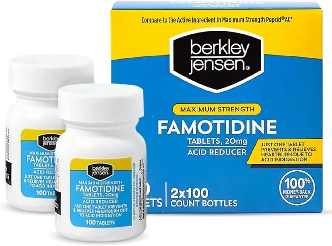 قرص های فاموتیدین کنترل کننده اسید برکلی جنسن با حداکثر قدرت (20 میلی گرم) - 100 قرص در هر بطری