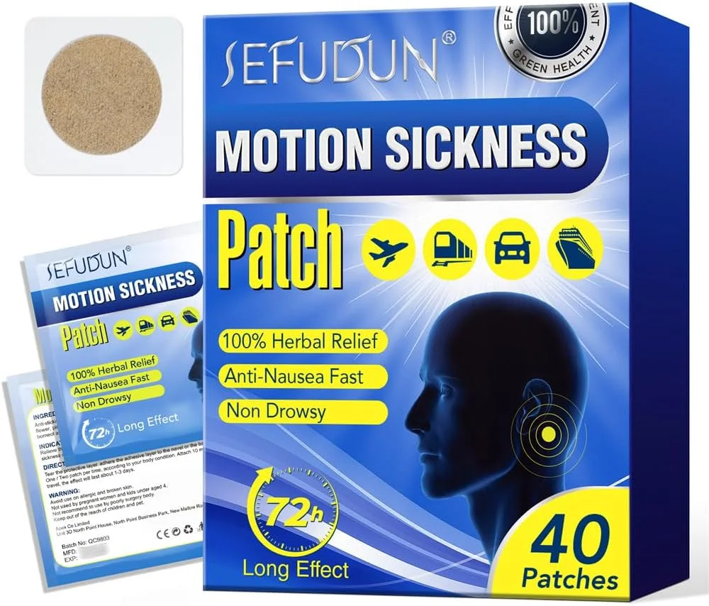 برچسب ضد تهوع، 2 جعبه برچسب ضد بیماری، برچسب ضد دریازدگی، حمل آسان، تسکین حالت تهوع، مناسب برای ماشین، کشتی های تفریحی، کودکان و بزرگسالان