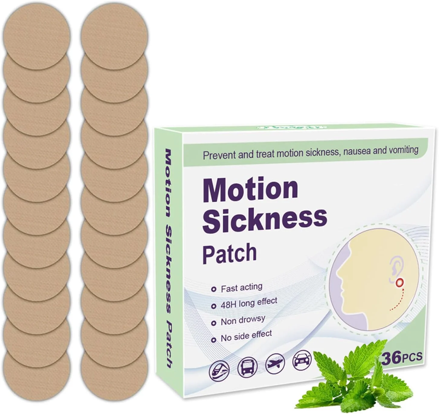 برچسب ضد تهوع و سرگیجه برای سفر با کشتی، ماشین، قایق و هواپیما، بدون عوارض جانبی، ملزومات سفر، برای بزرگسالان و کودکان (36 عدد)
