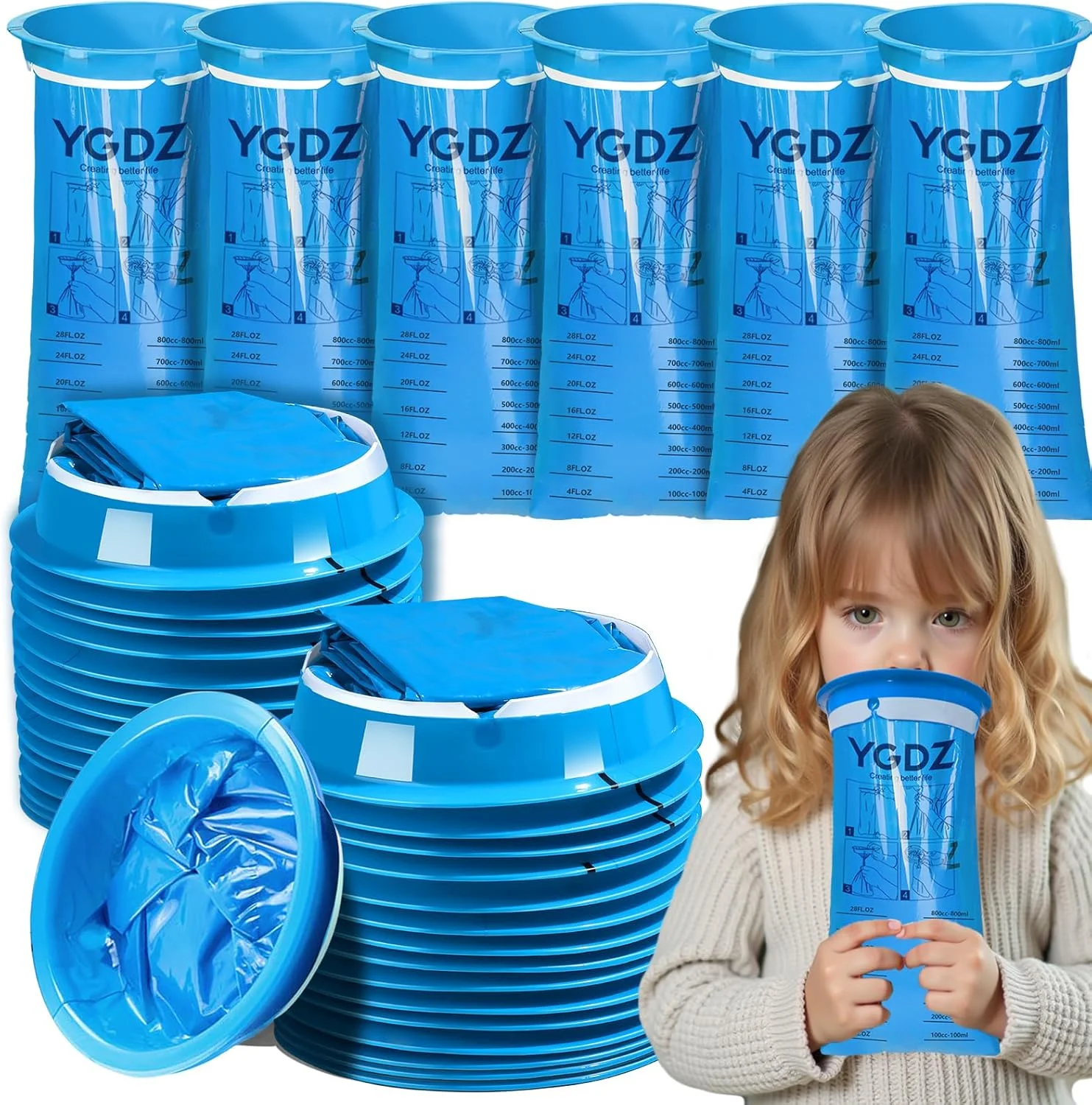 بسته 30 عددی کیسه تهوع یکبار مصرف YGDZ برای کودکان، کیسه استفراغ یکبار مصرف 800 میلی لیتری - مقاوم در برابر نشت، قابل حمل، مناسب برای حالت تهوع در سفر، بیماری حرکتی، آبی
