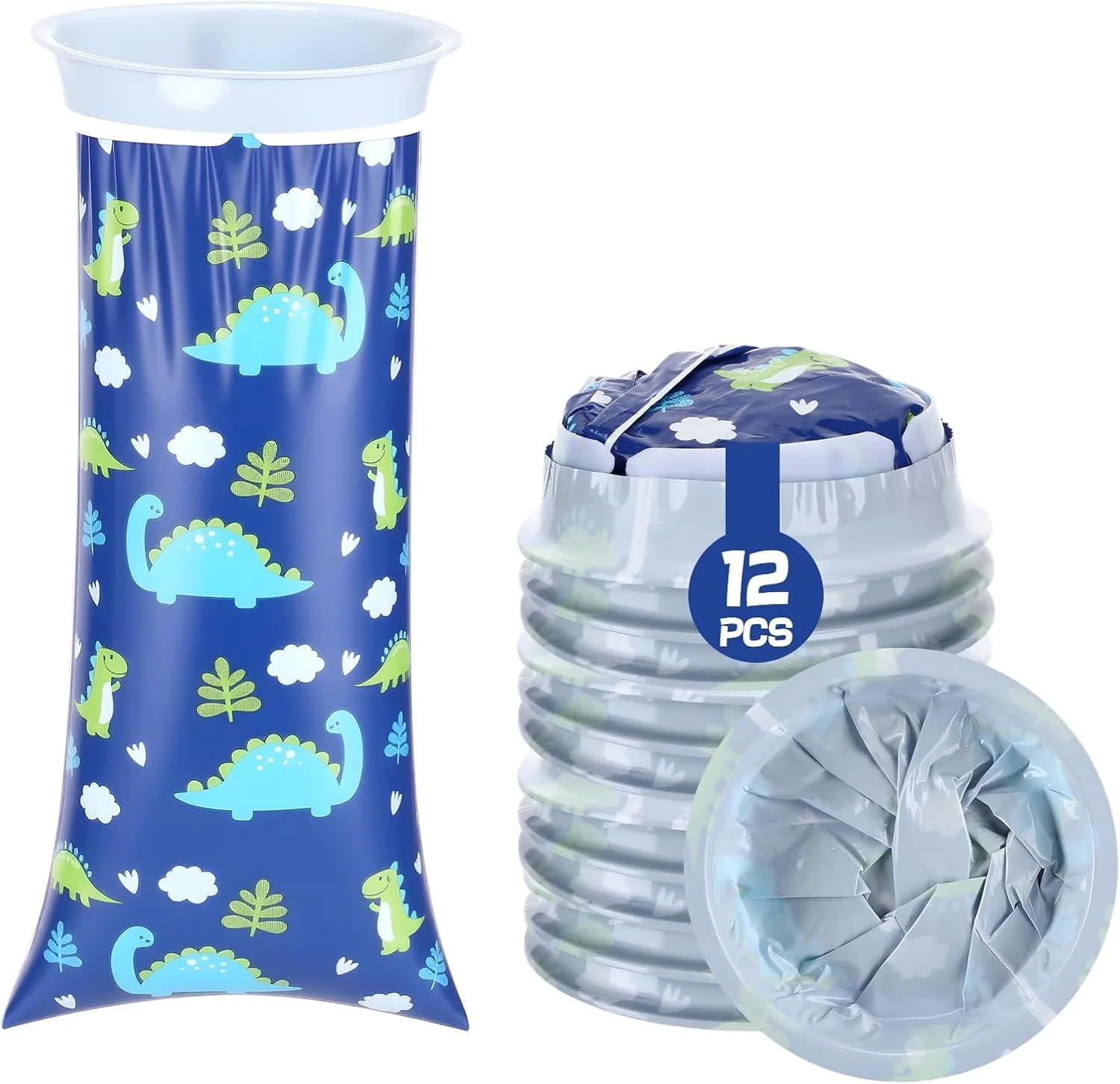 یلا جوی 12 عدد کیسه استفراغ یکبار مصرف با ظرفیت بالا، قابل حمل و مهر و موم شده، لوازم ضروری سفر جاده ای برای مسافرت، ماشین، بیماری حرکتی، طرح دایناسور