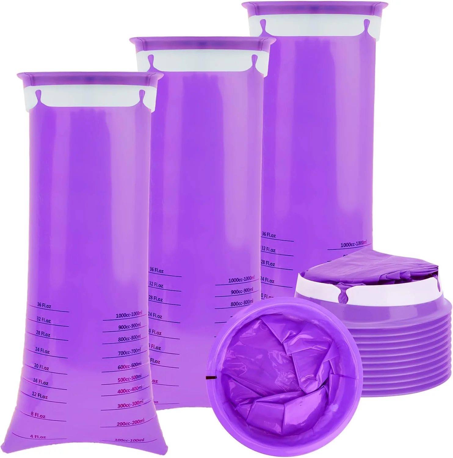 کیسه تهوع یکبار مصرف، بسته 10 عددی، 1000 میلی لیتر، یکبار مصرف، قابل حمل، برای ماشین و هواپیما، بیماری حرکتی در سفر، تاکسی، برای کودکان و بزرگسالان (بنفش)