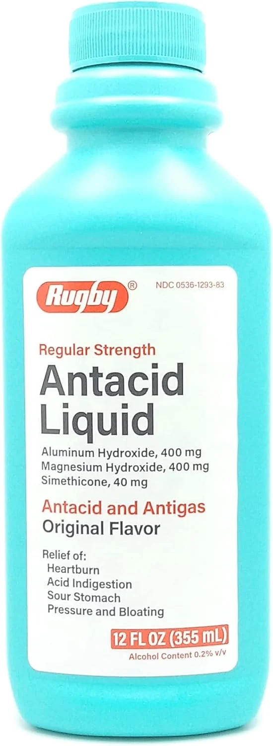 مایع ضد اسید معده آزمایشگاه Rugby، قدرت معمولی، آلومینیوم هیدروکسید 400 میلی گرم، منیزیم هیدروکسید 400 میلی گرم، سایمتیکون 40 میلی گرم، ضد اسید و ضد نفخ، طعم اصلی (بسته 1 عددی)