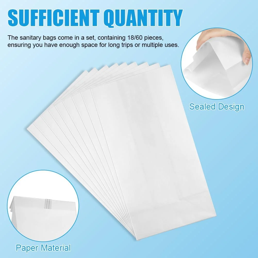 کیسه تهوع یکبار مصرف، بسته 60 عددی کیسه تهوع مسافرتی یکبار مصرف، کیسه تهوع کاغذی قابل مهر و موم، کیسه تهوع مقاوم در برابر نشت، کیسه تهوع قابل حمل برای مسافرت با ماشین، قایق یا هواپیما، کیسه تهوع برای بارداری کودکان