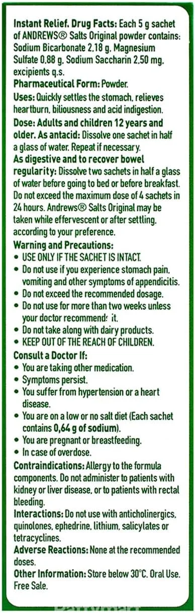 نمک‌های اندروز، تسکین فوری برای ناراحتی معده، سوزش سر دل و سوء هاضمه - 50 ساشه