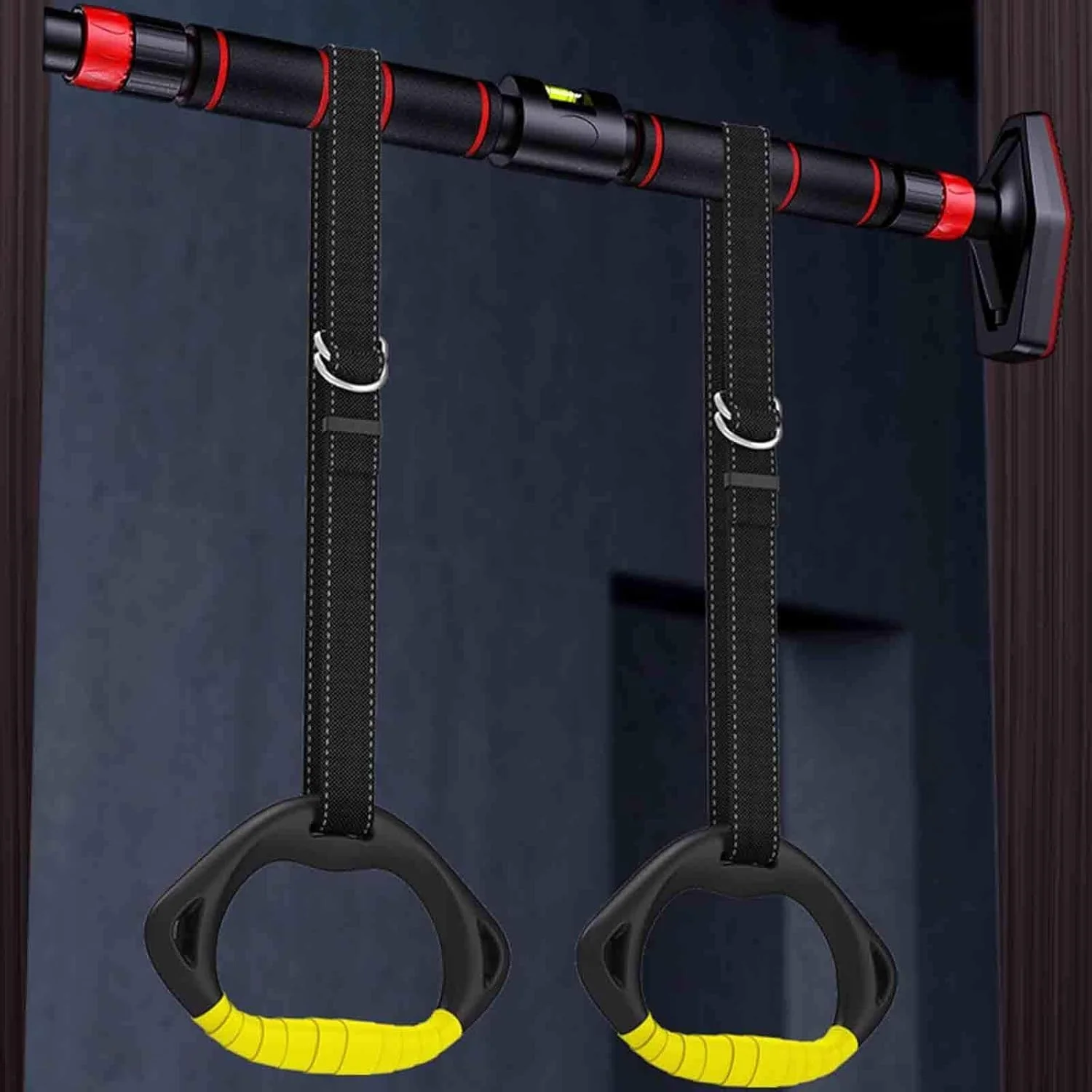 مجموعه تاب و وسایل ورزشی کودک خانگی، میله بارفیکس نصب روی درب + بالشتک، حلقه ها، تاب طنابی کلاسیک، دو حلقه ورزشی برای ورزش و تفریح در خانه (آبی)