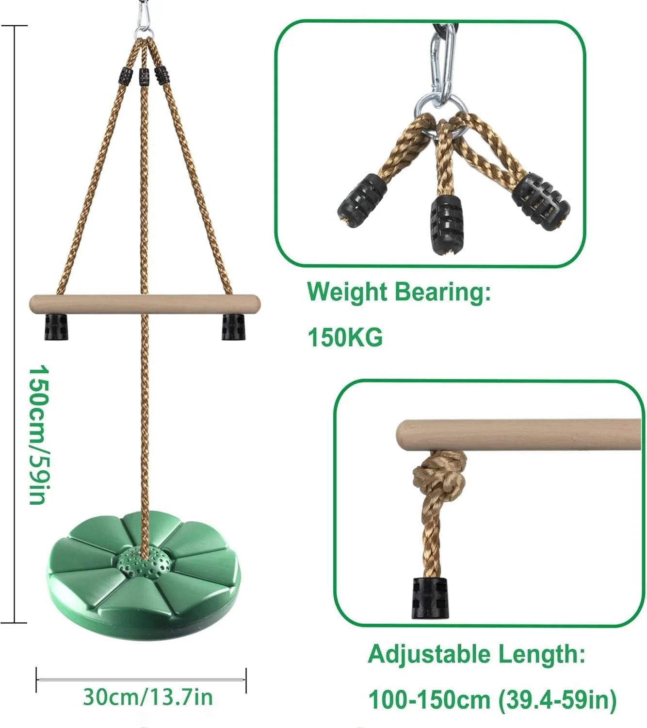 تاب دیسکی برای کودکان، لوازم جانبی تاب، میله های میمون باشگاهی با ارتفاع قابل تنظیم 1.5 متری، تاب درختی برای حیاط خلوت، تجهیزات بازی در فضای باز تاب دیسکی برای کودکان، لوازم جانبی تاب، میله های میمون باشگاهی با ارتفاع قابل تنظیم 1.5 متری، تاب درختی برای حیاط خلوت، تجهیزات بازی در فضای باز
