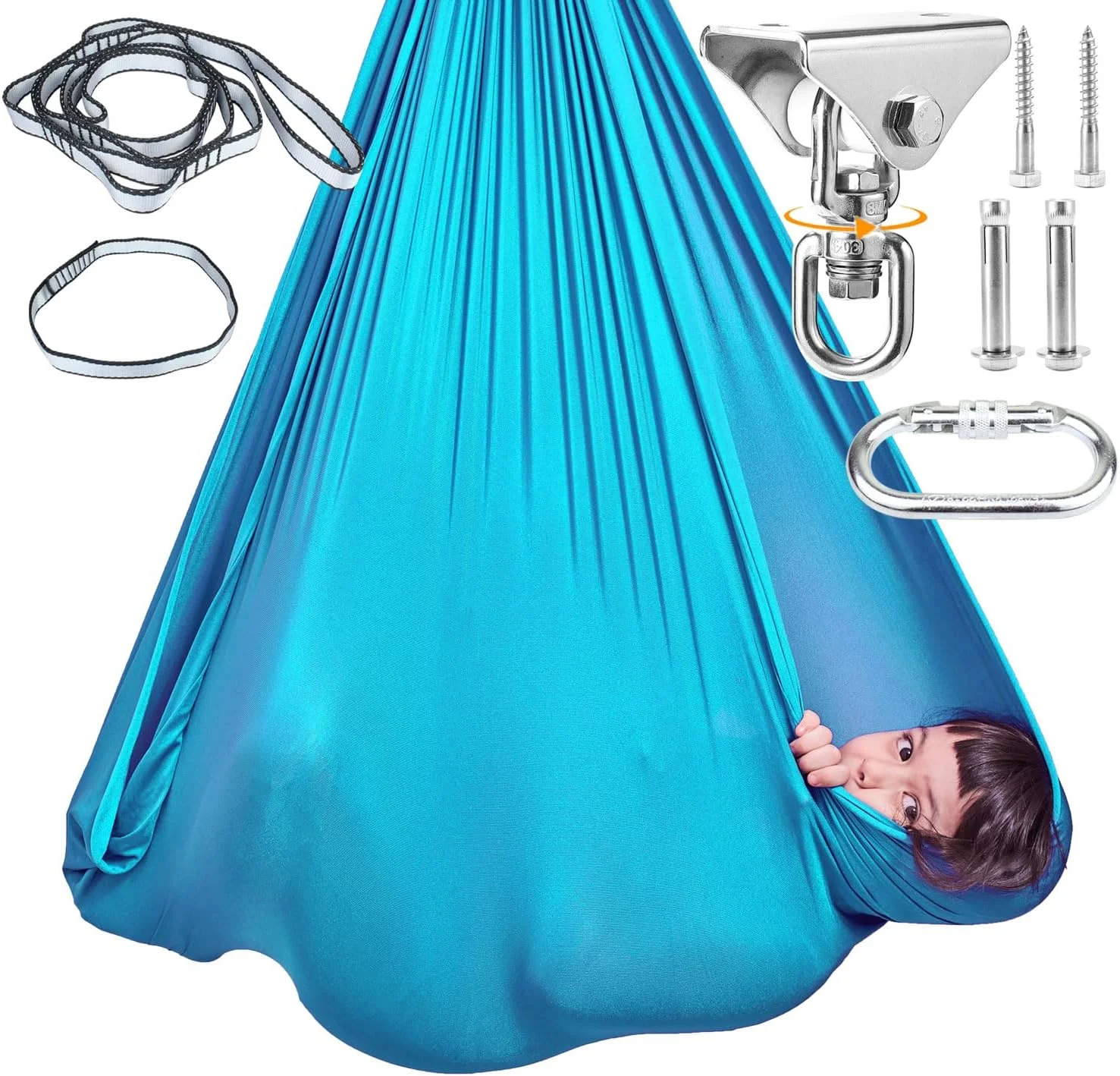 تاب حسی داخلی + سخت افزار آویز چرخان 360 درجه، تاب های ننو لایکرا دولایه برای بازی و آرامش کودکان، تاب درمانی آویزان برای کودک مبتلا به اوتیسم با نیازهای ویژه