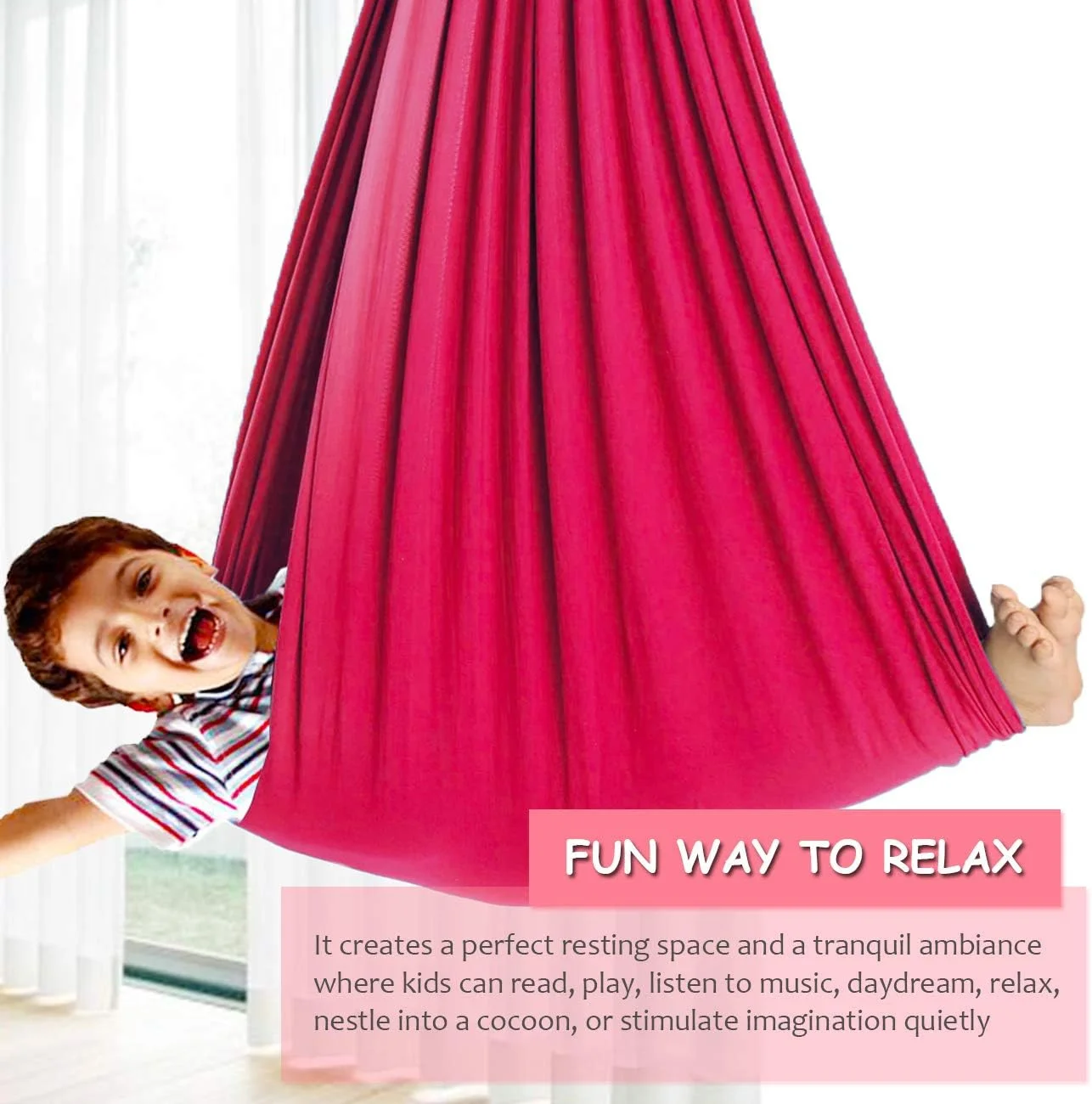 تاب حسی داخلی، صندلی تاب ننویی برای کودکان با نیازهای ویژه، اوتیسم، ADHD، SPD، آسپرگر، یکپارچگی حسی، تاب درمانی آغوشی با سخت افزار شامل (قرمز)