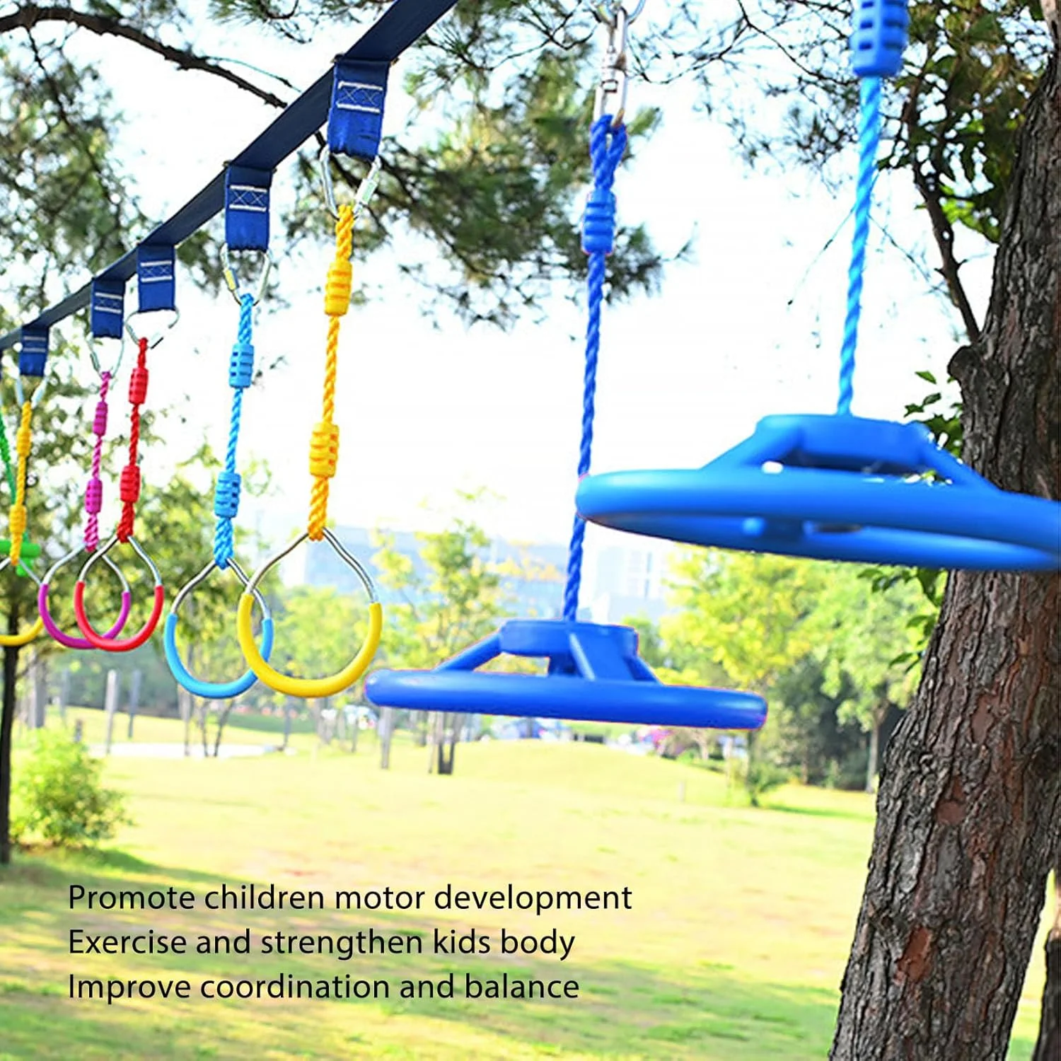 چرخ موانع کرایفوکت برای کودکان و بزرگسالان، چرخ گردان 360 درجه باشگاه کودکان، ست چرخ میمون تاب قابل حمل با طناب، لوازم جانبی مجموعه بازی چند منظوره برای فضای باز و داخل خانه (آبی)