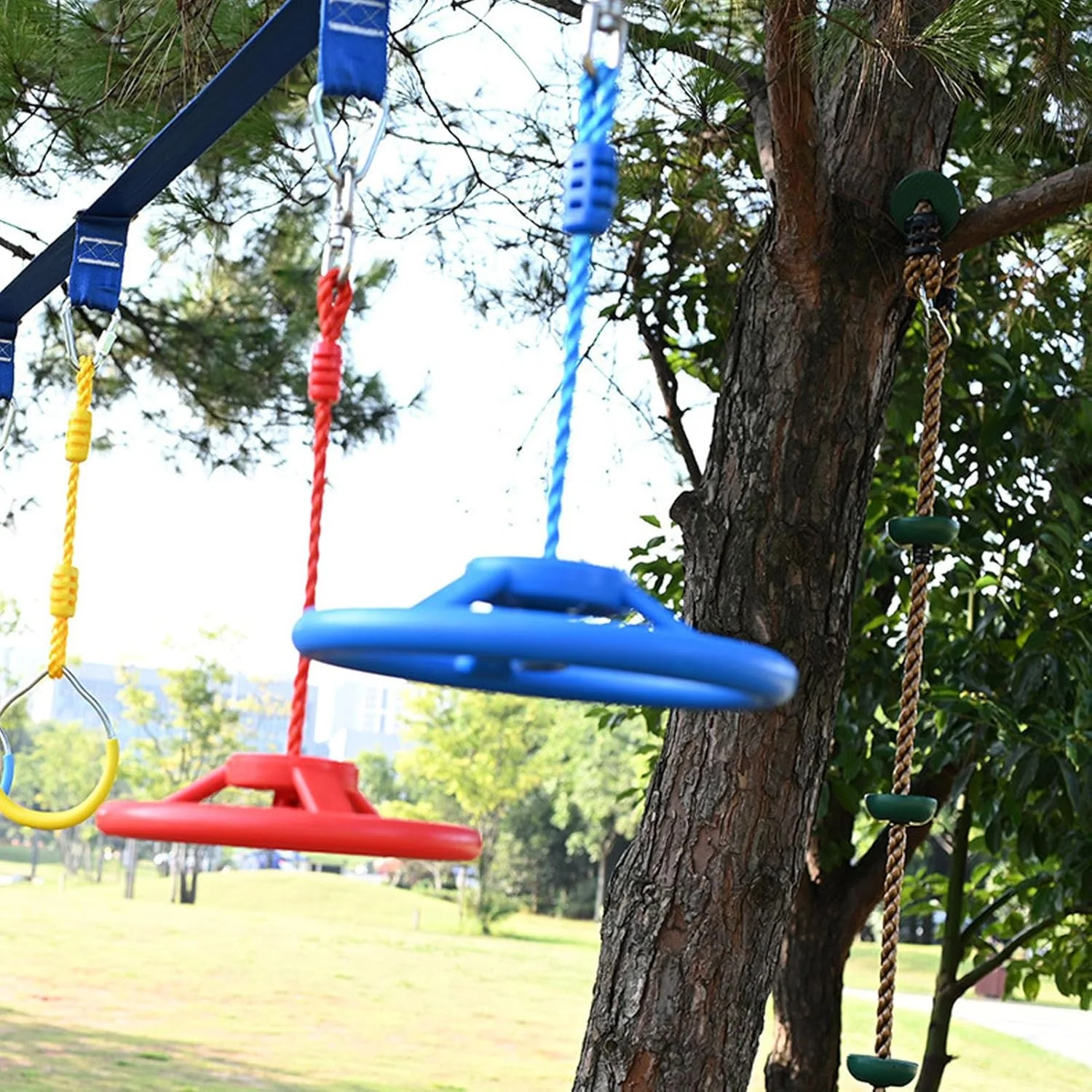 چرخ موانع کرایفوکت برای کودکان و بزرگسالان، چرخ گردان 360 درجه باشگاه کودکان، ست چرخ میمون تاب قابل حمل با طناب، لوازم جانبی مجموعه بازی چند منظوره برای فضای باز و داخل خانه (آبی)