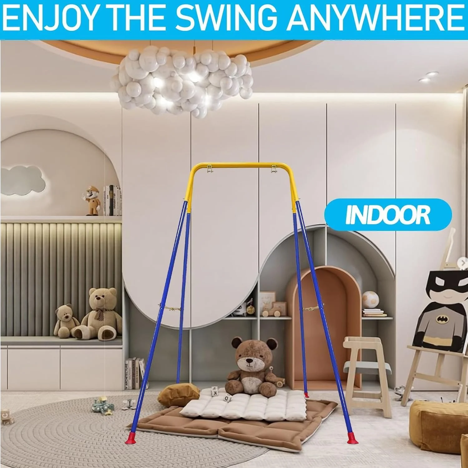 پایه تاب کودک Bisha™ - قاب فلزی تاشو قابل حمل سنگین برای استفاده در داخل و خارج از منزل برای کودکان نوپا، دستورالعمل واضح و آسان برای مونتاژ (پایه تاب)