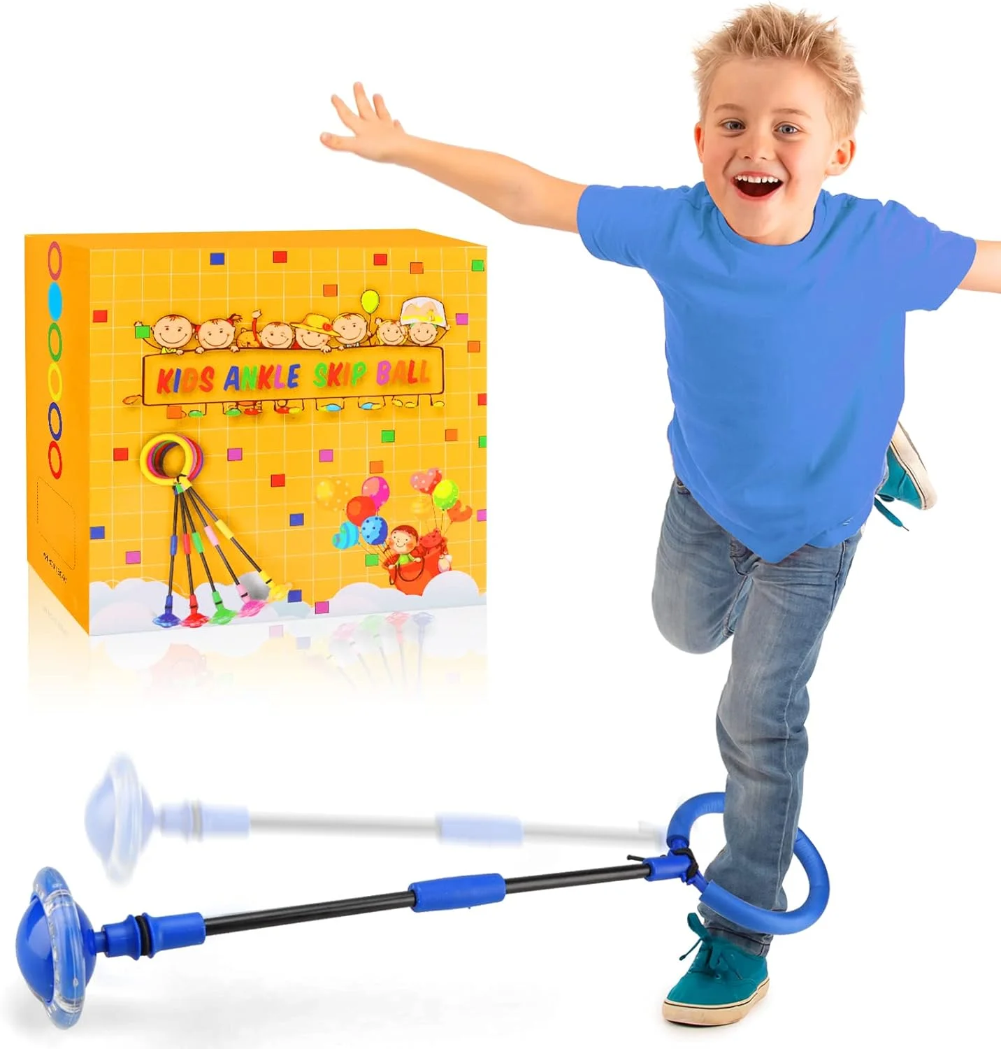 توپ پرشی مچ پا برای کودکان - توپ پرشی چرخشی تاشو، اسباب بازی های بازی در فضای باز برای کودکان و بزرگسالان، هدیه برای پسران و دختران 5 6 7 8 9 10 ساله