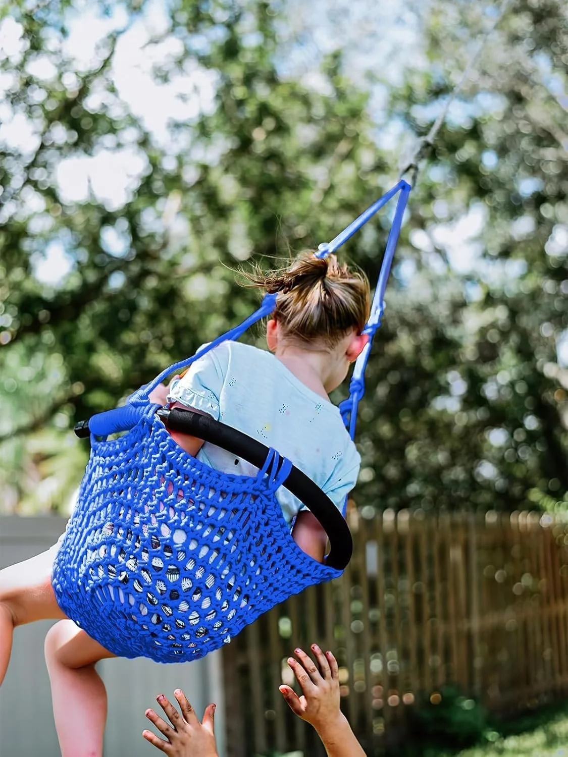 تاب بازی طنابی برای کودکان، طناب مقاوم، بازی ایمن برای کودکان، مناسب برای داخل و خارج خانه، زمین بازی، خانه، درخت، با قلاب های اتصال و بند تاب، ظرفیت 200 کیلوگرم (آبی)