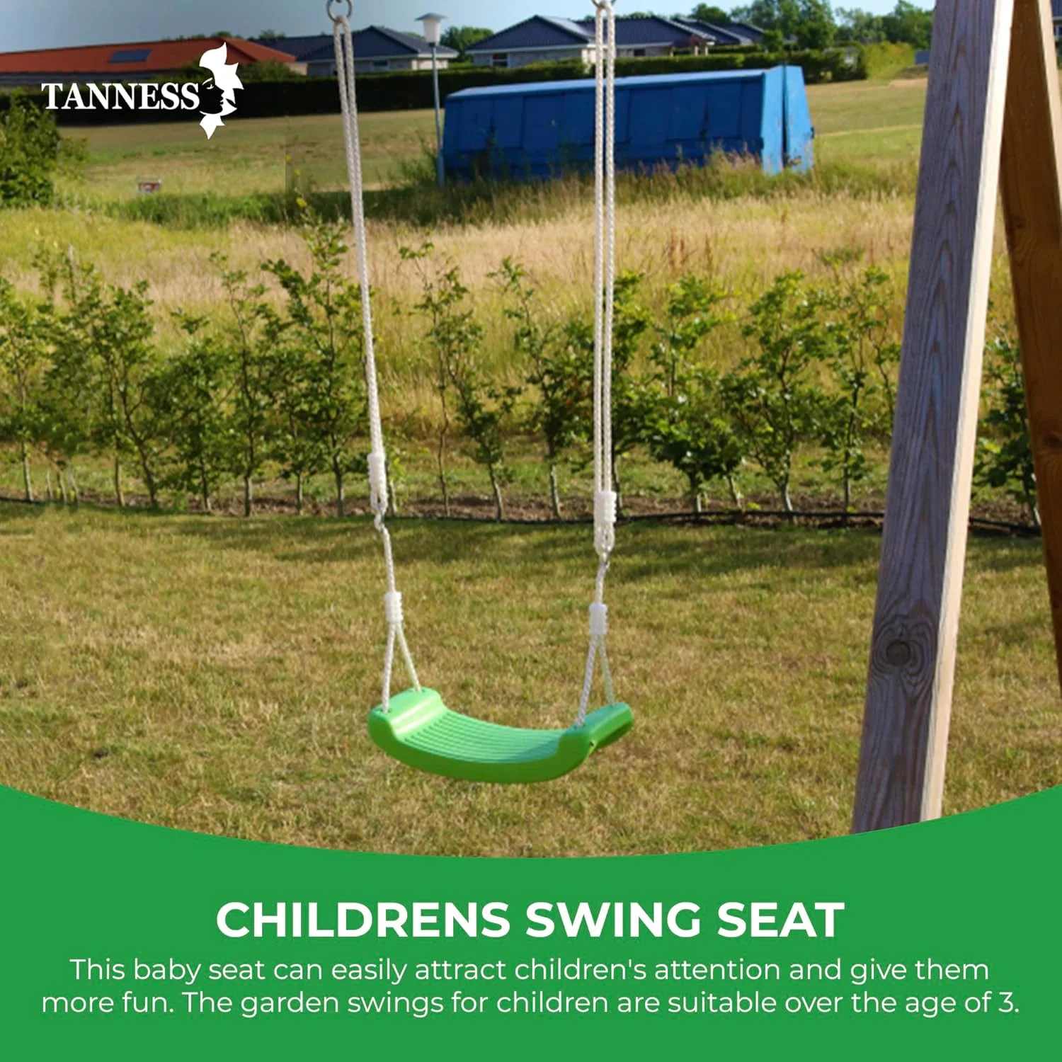 تاب بازی کودک با طناب های قابل تنظیم | نشیمنگاه تاب جایگزین قالب گیری شده ضد لغزش و با دستگیره ایمنی | لوازم جانبی باغ مقاوم در برابر آب و هوا - سبز روشن