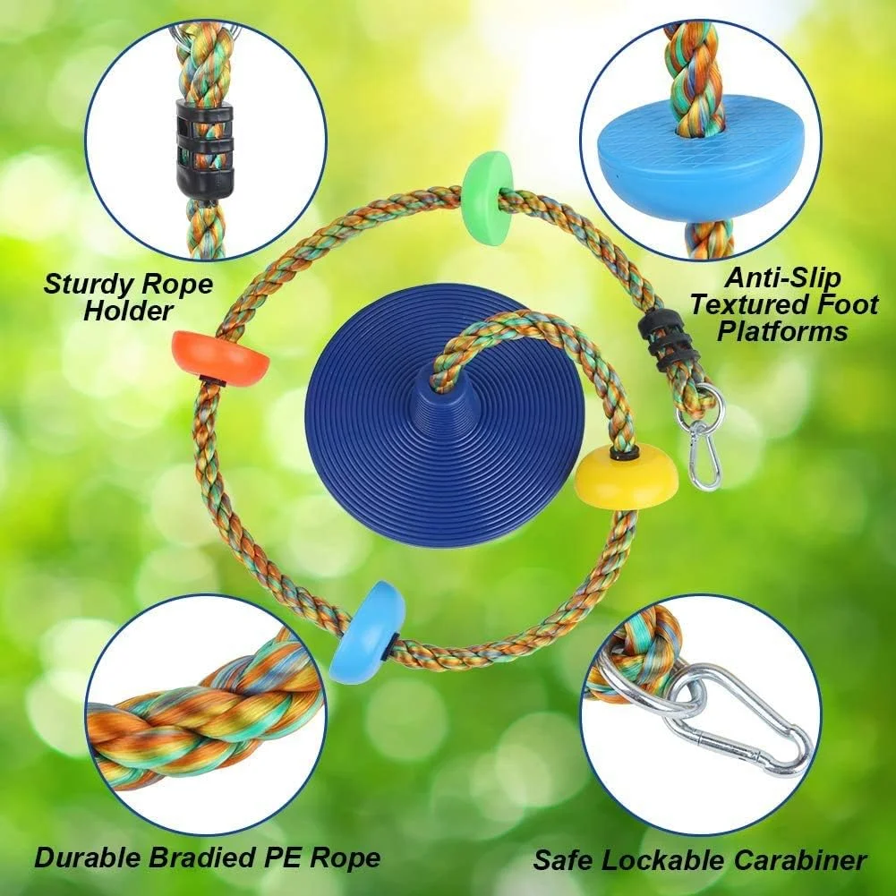 طناب تاب بازی و صخره نوردی به همراه سکوی ایستادن و تاب دیسکی مناسب برای فضای باز، حیاط و زمین بازی کودکان