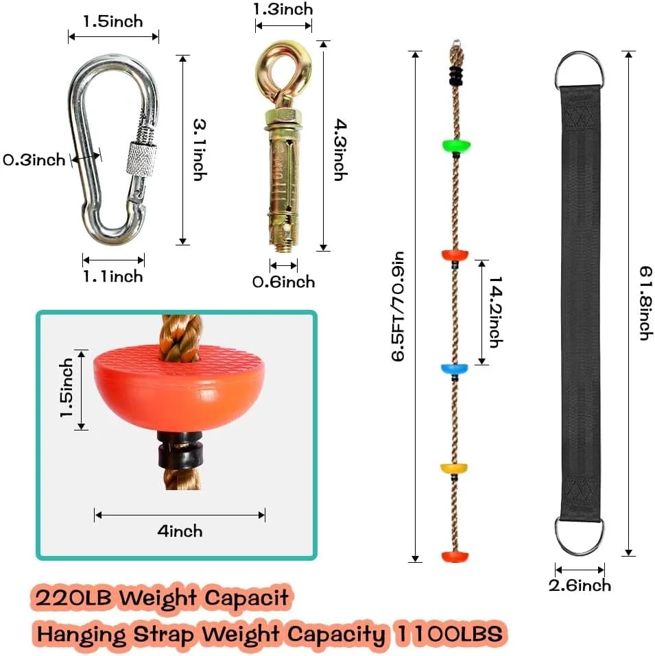 طناب صعود رنگارنگ Azonee با سکو برای کودکان، تاب درختی با تکیه گاه پا، لوازم جانبی اسباب بازی ورزشی زمین بازی سرپوشیده و فضای باز