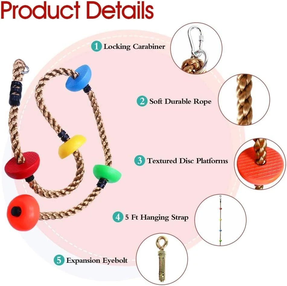 طناب صعود رنگارنگ Azonee با سکو برای کودکان، تاب درختی با تکیه گاه پا، لوازم جانبی اسباب بازی ورزشی زمین بازی سرپوشیده و فضای باز