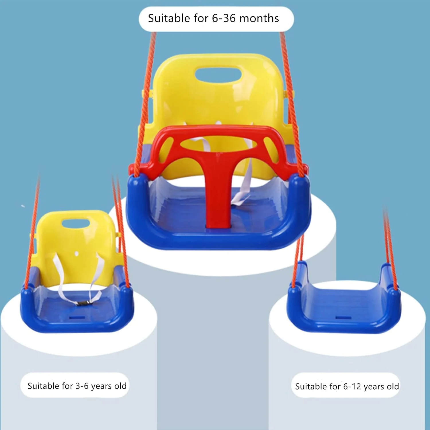 تاب بازی چند منظوره 3 در 1 AM ANNA برای کودکان، تاب نشیمن مناسب برای آویزان کردن در زمین بازی، مناسب برای نوزادان تا نوجوانان، تاب بازی خانوادگی مهد کودک، اسباب بازی های فضای باز کودکان - آبی