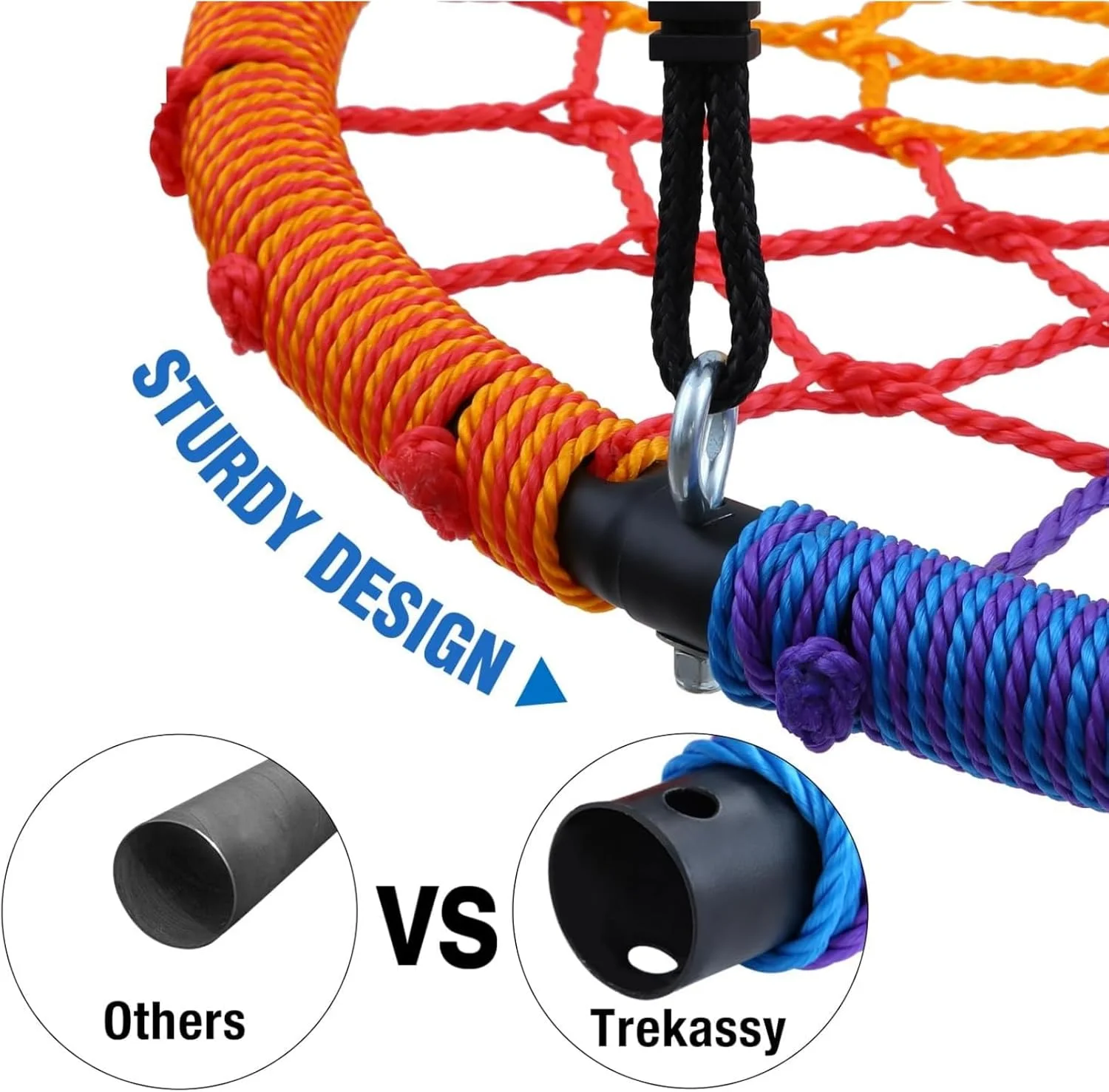 تاب بازی عنکبوتی بزرگ 40 اینچی AM ANNA، تاب بازی بشقابی عنکبوتی با قاب فولادی با تحمل وزن 250 کیلوگرم، ضد آب، طناب قابل تنظیم و 2 کارابین برای تفریح بی وقفه کودکان